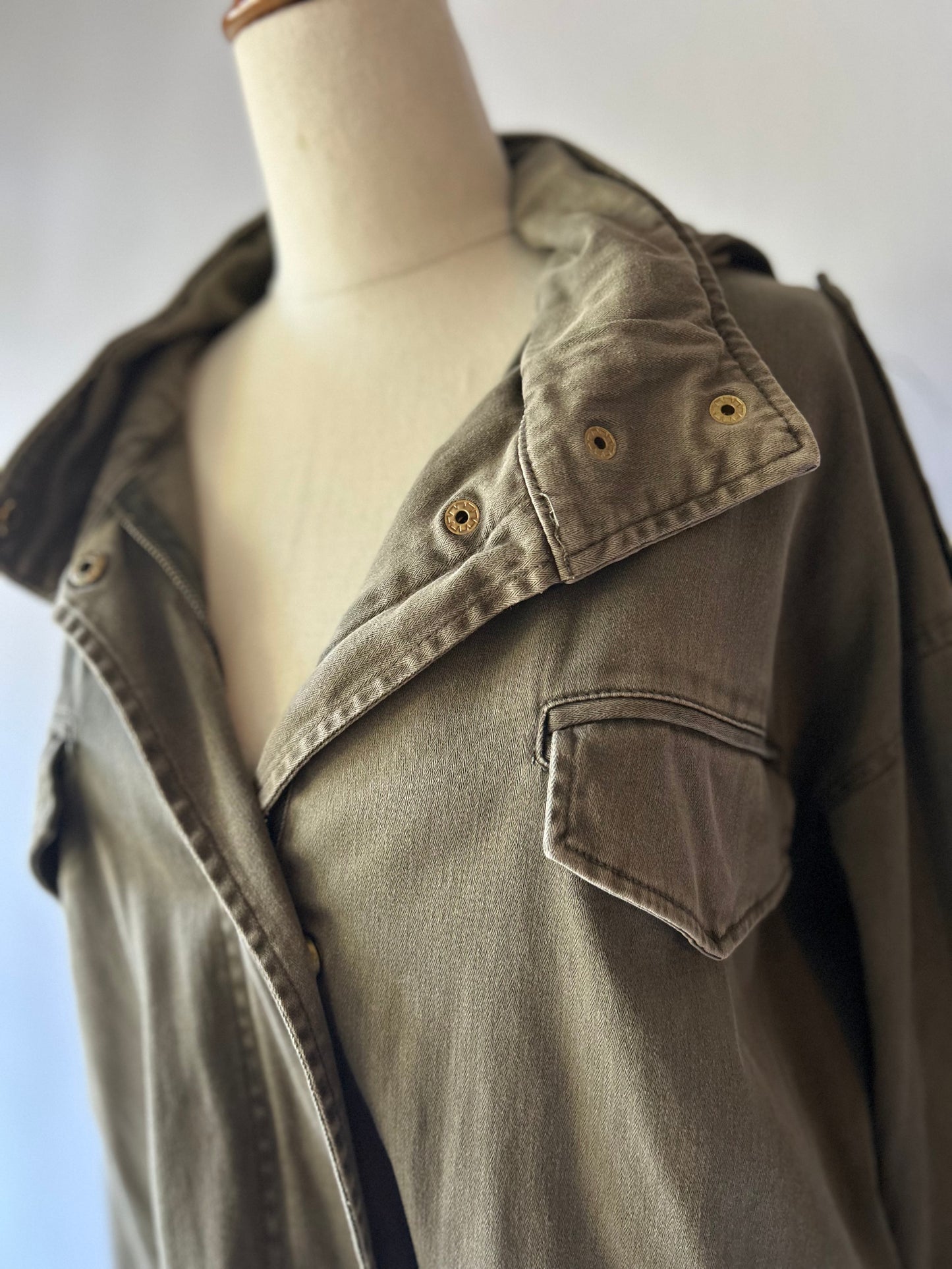 Cotton On Canvas Utility Parka Jacket - Khaki Olive - Size 12