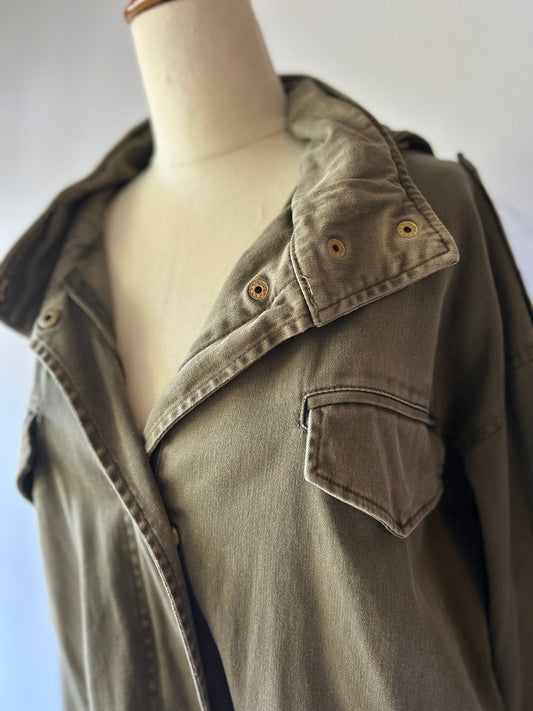 Cotton On Canvas Utility Parka Jacket - Khaki Olive - Size 12