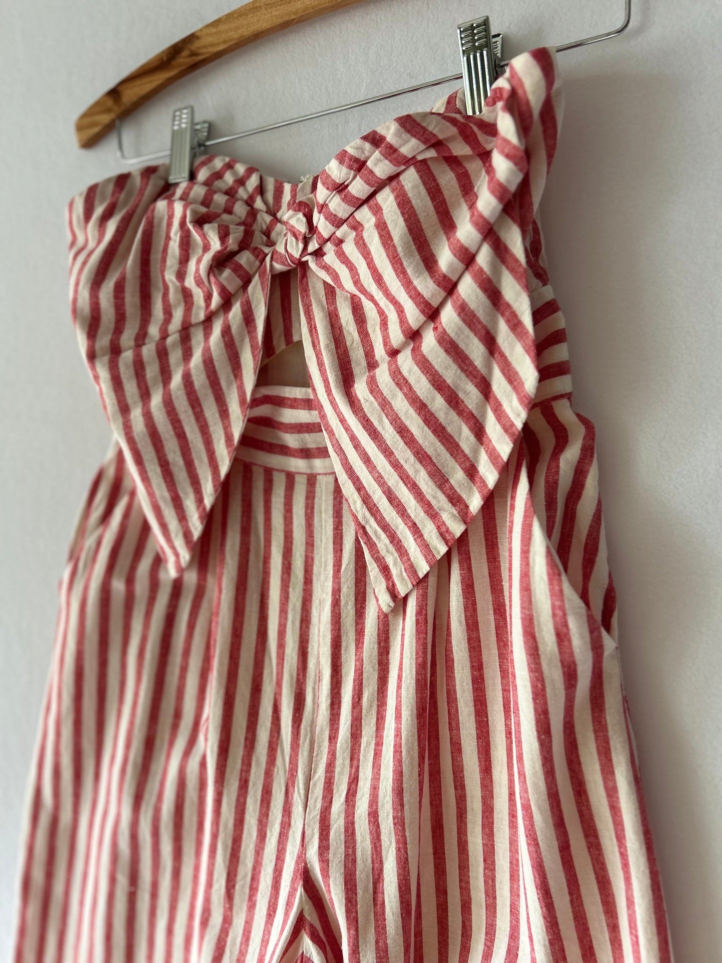 Red Striped Strapless Jumpsuit – Size 8