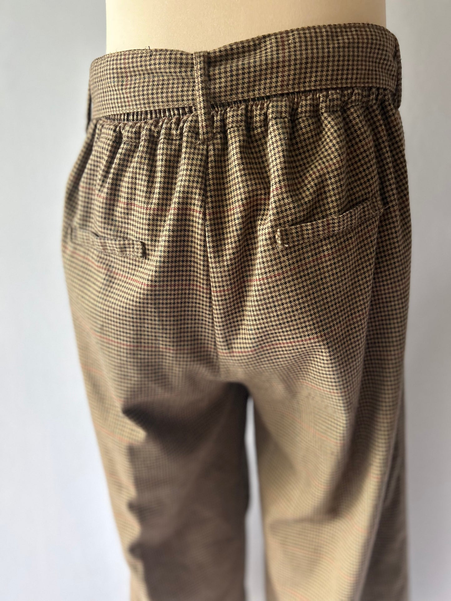 Brown Gingham Check Wide-Leg Belted Trousers - Size M