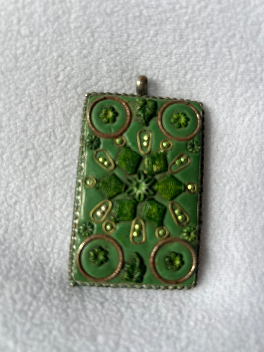 Vintage Green Enamel Filigree Convertible Brooch Pin Pendant