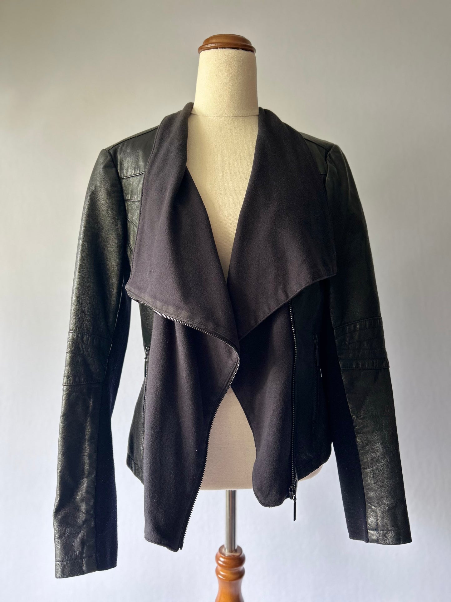 Just Jeans Mixed-Media Leather Waterfall Jacket – Size 12