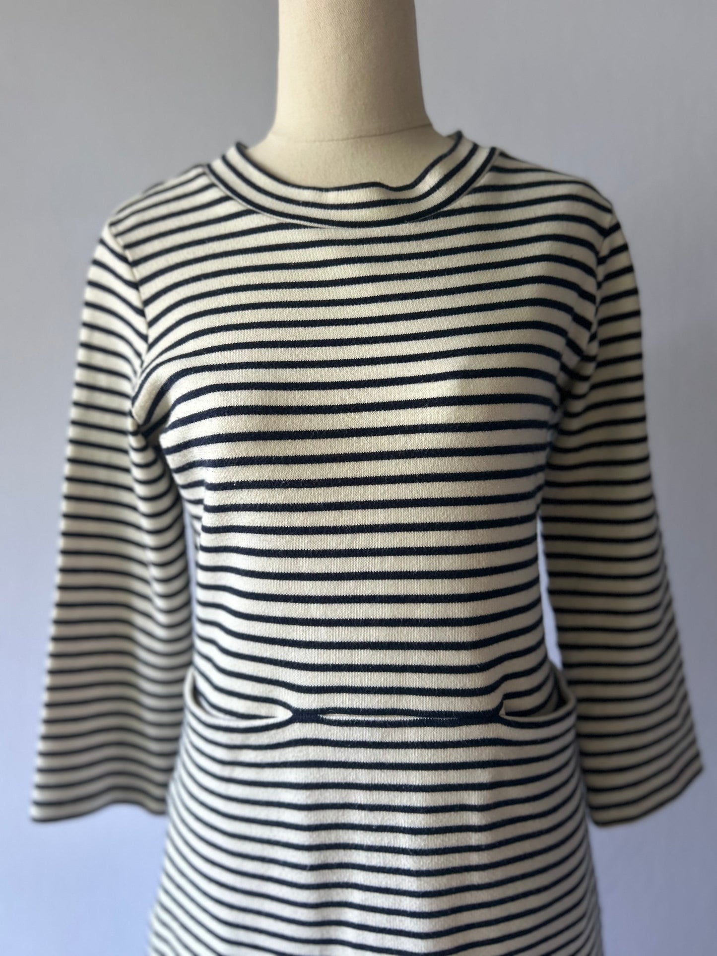 KILT Stripe Dress - Navy & White - Size 8 , made in NZ