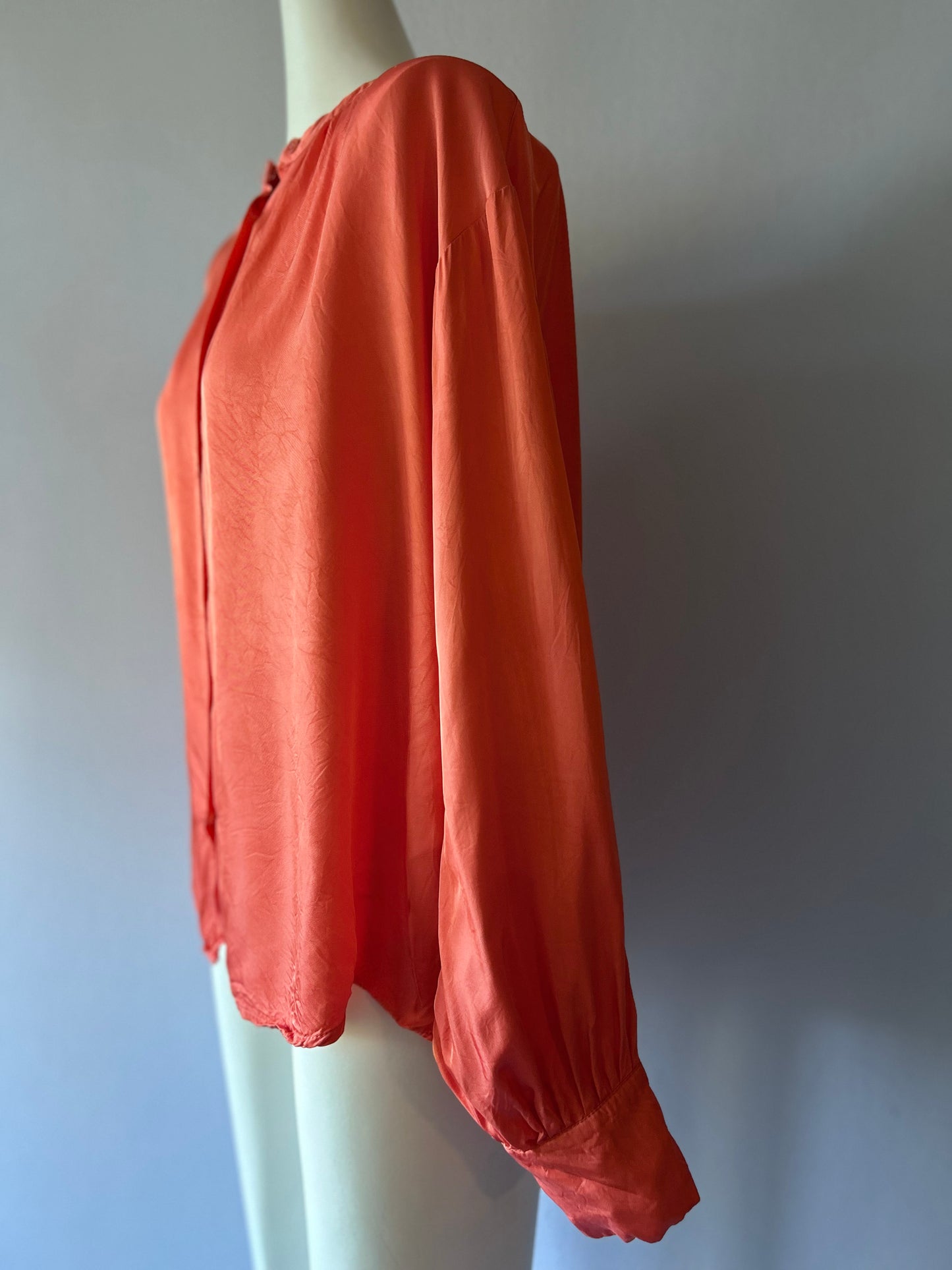 Coral Satin-Finish Relaxed Blouse - Size L