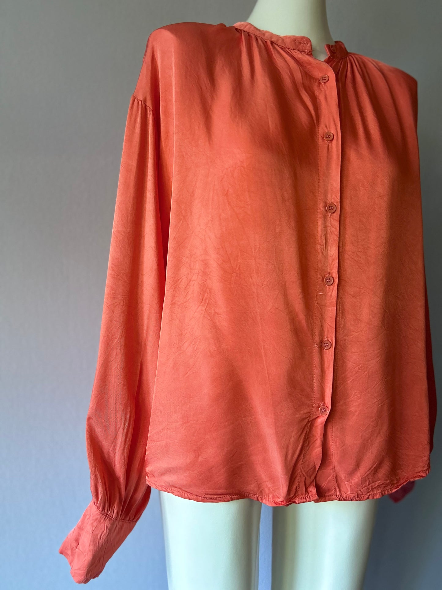 Coral Satin-Finish Relaxed Blouse - Size L