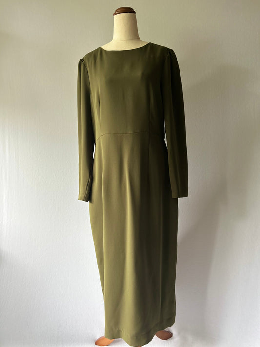 Juliette Hogan Olive Green Column Maxi Dress – Size 10