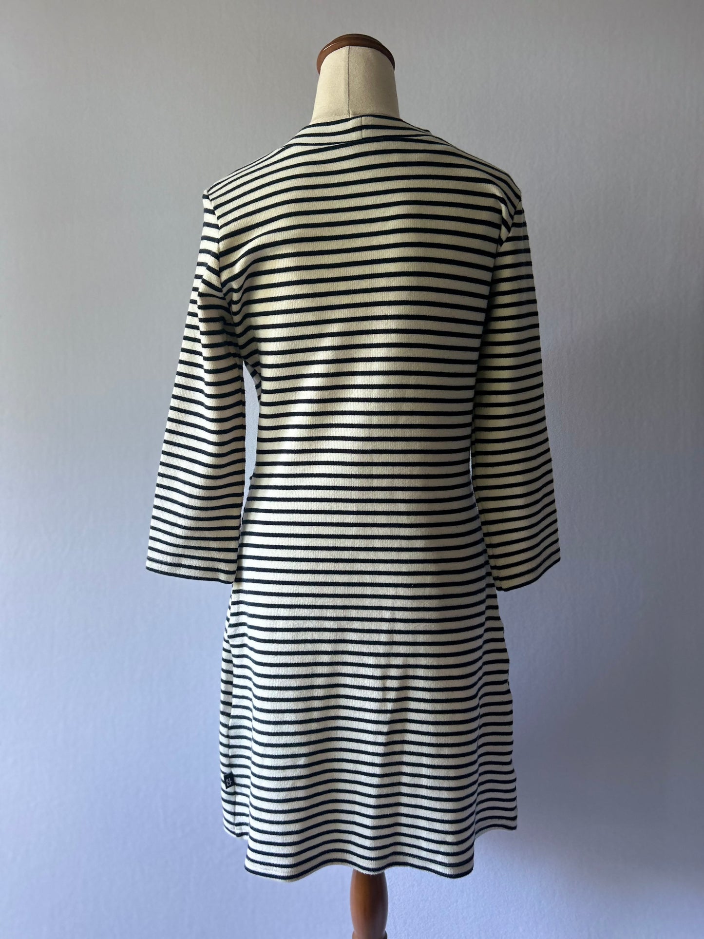 KILT Stripe Dress - Navy & White - Size 8 , made in NZ