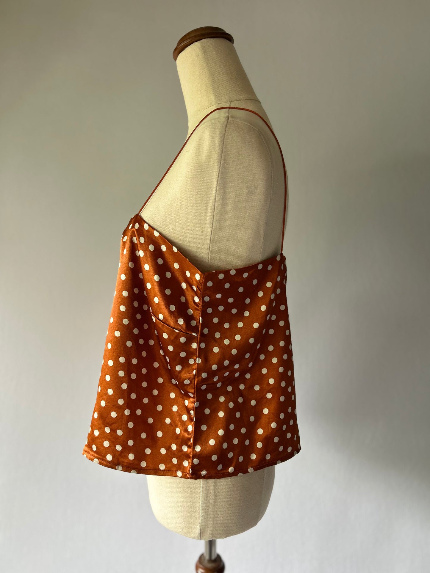 Polka Dot Silky Camisole Crop Top - Rust/Copper