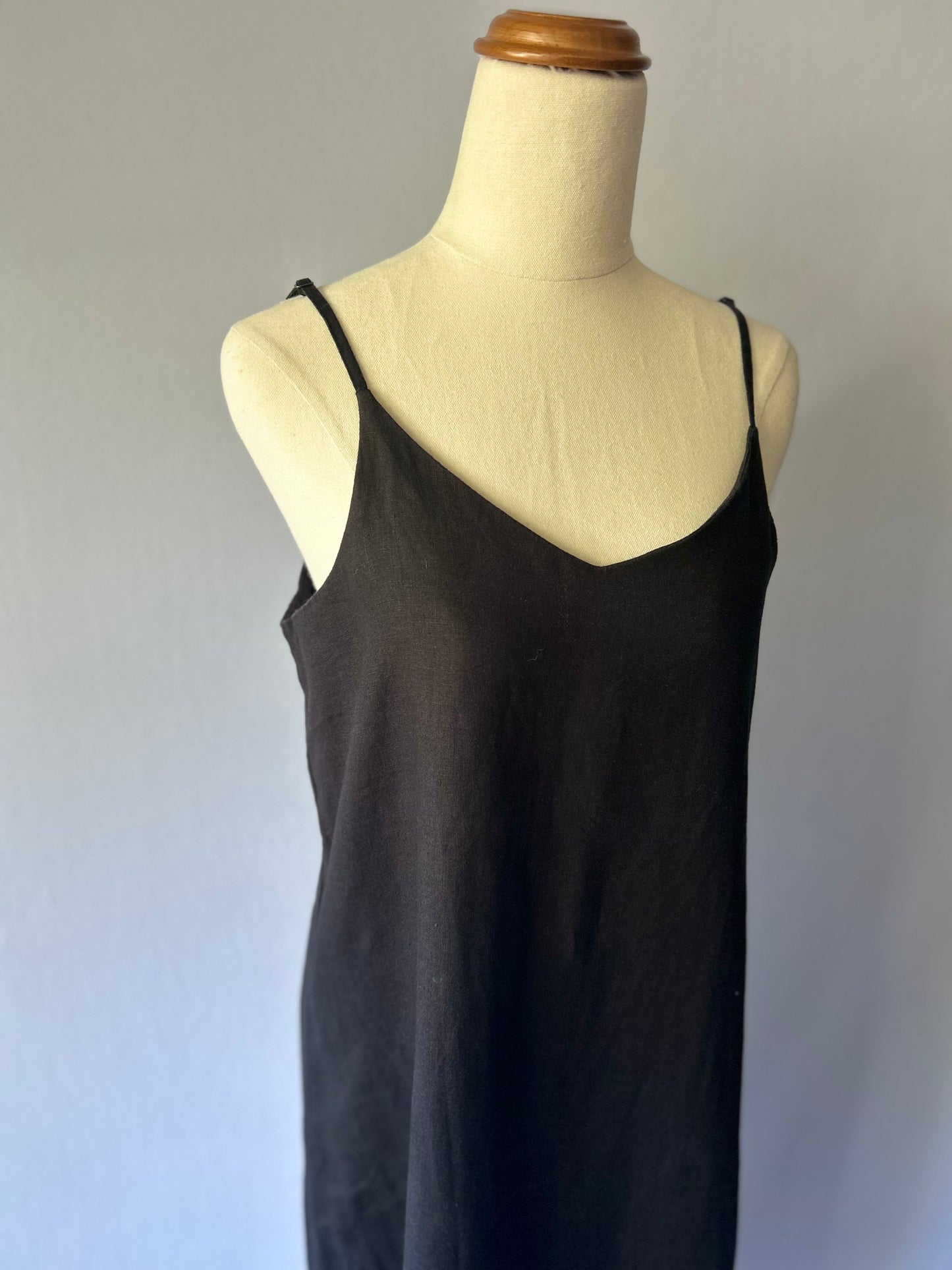 Assembly Label Black V-Neck Linen Cami Maxi Dress - Size 8