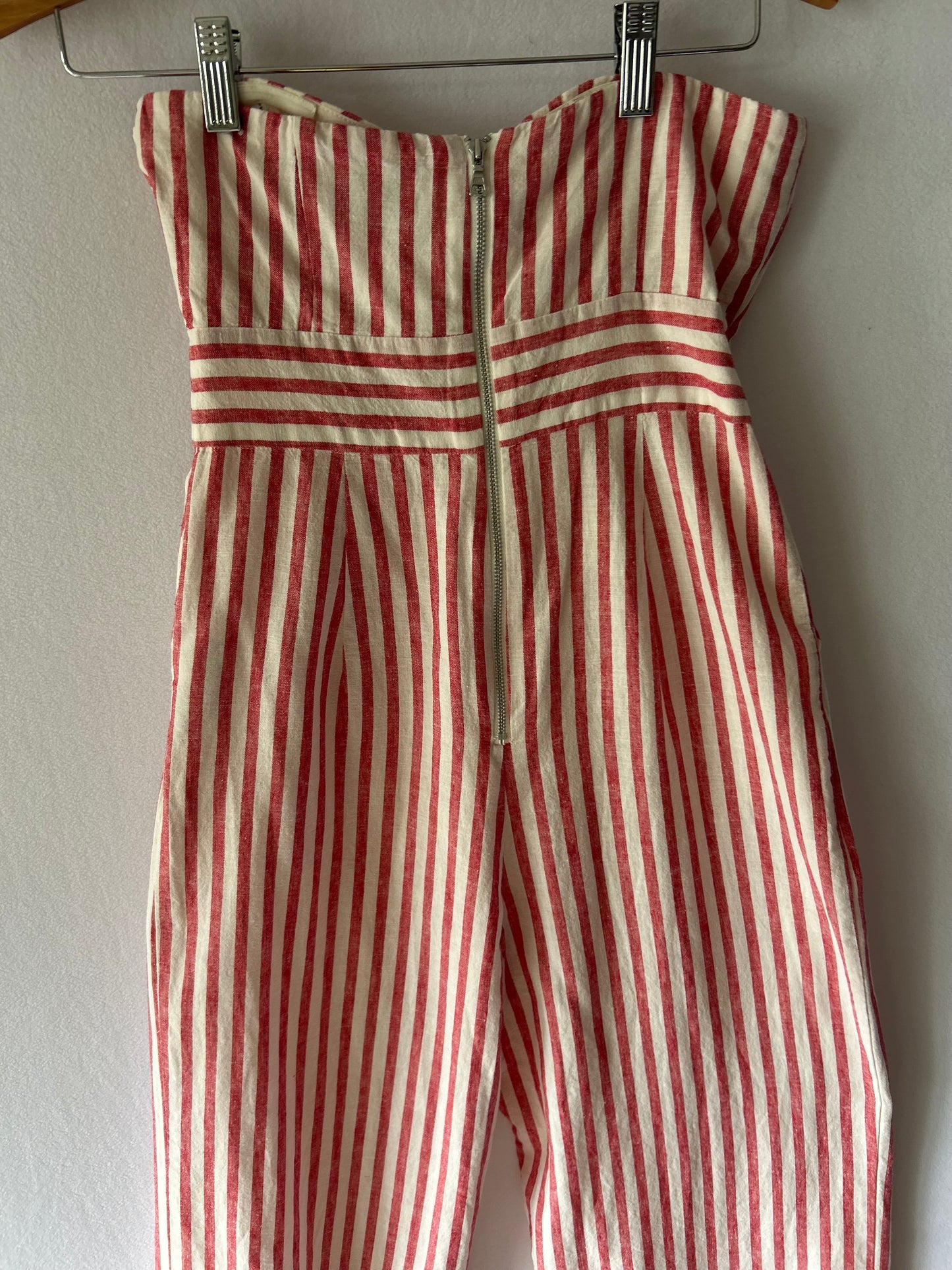 Red Striped Strapless Jumpsuit – Size 8