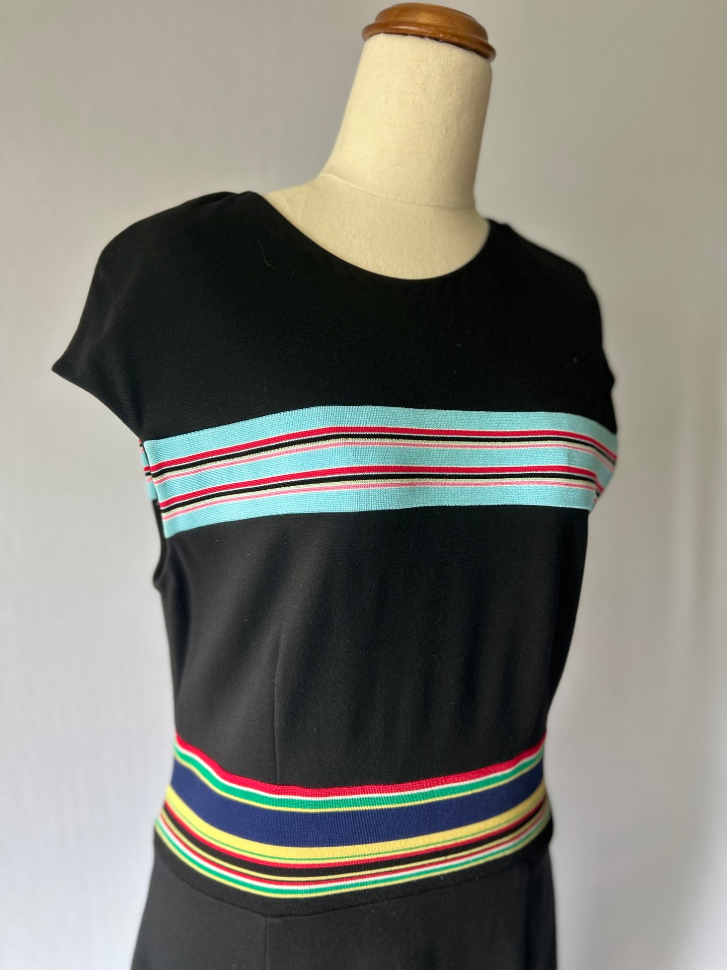 Diane von Furstenberg Black Dress with Colorful Stripes – Size 8