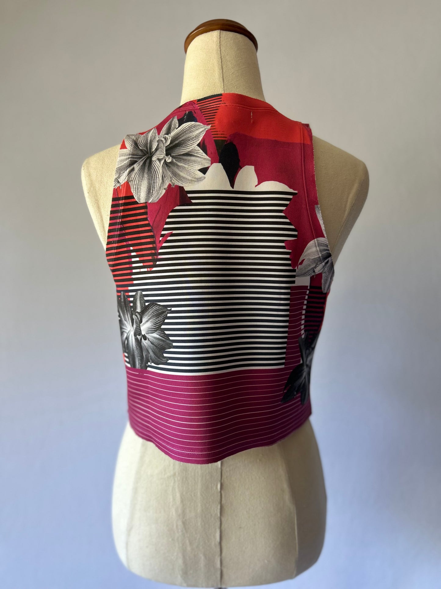 Vibrant Floral & Stripe Cropped Tank Top (Size Small)