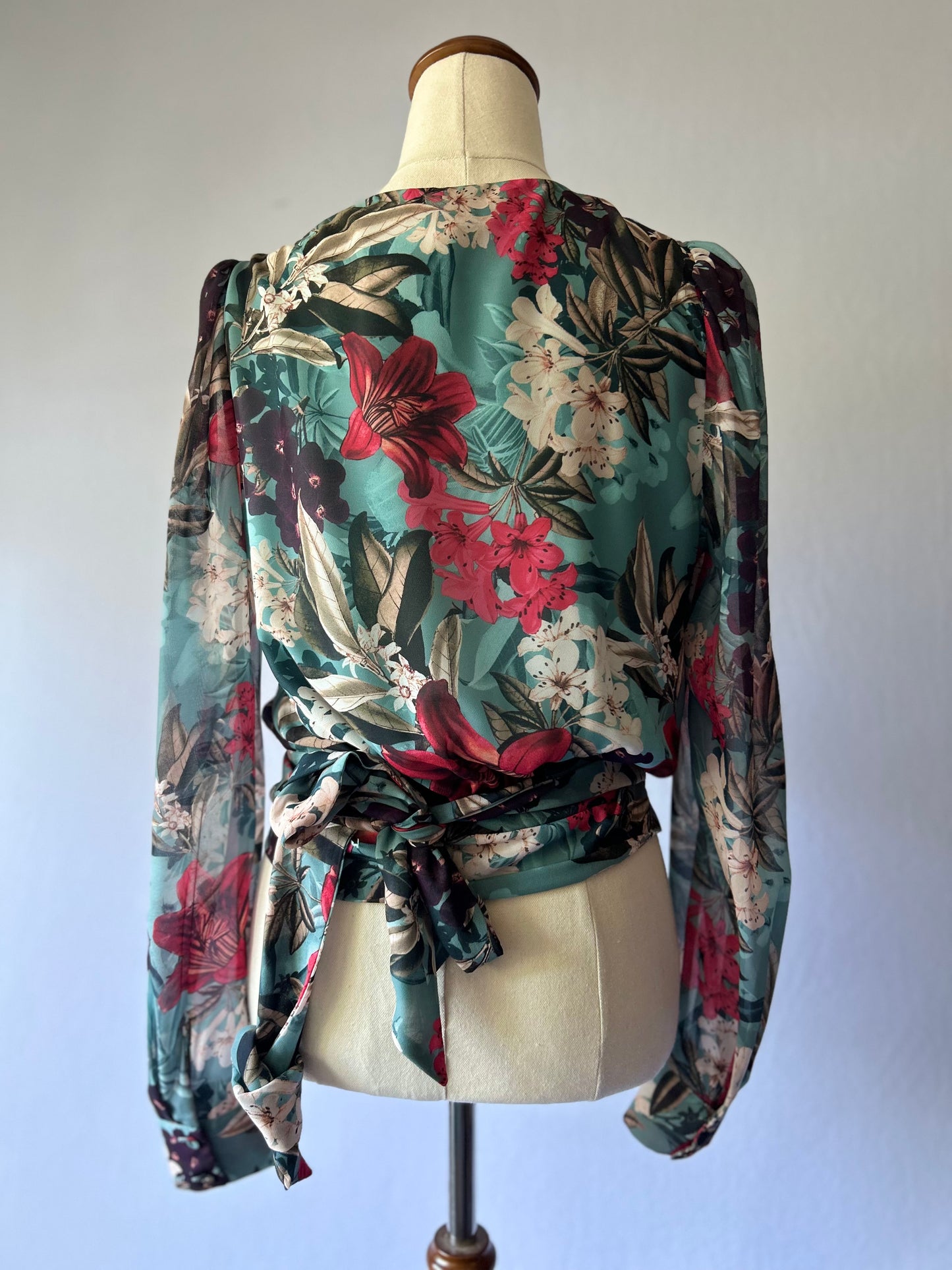 Blue Floral Wrap Blouse – Size 6