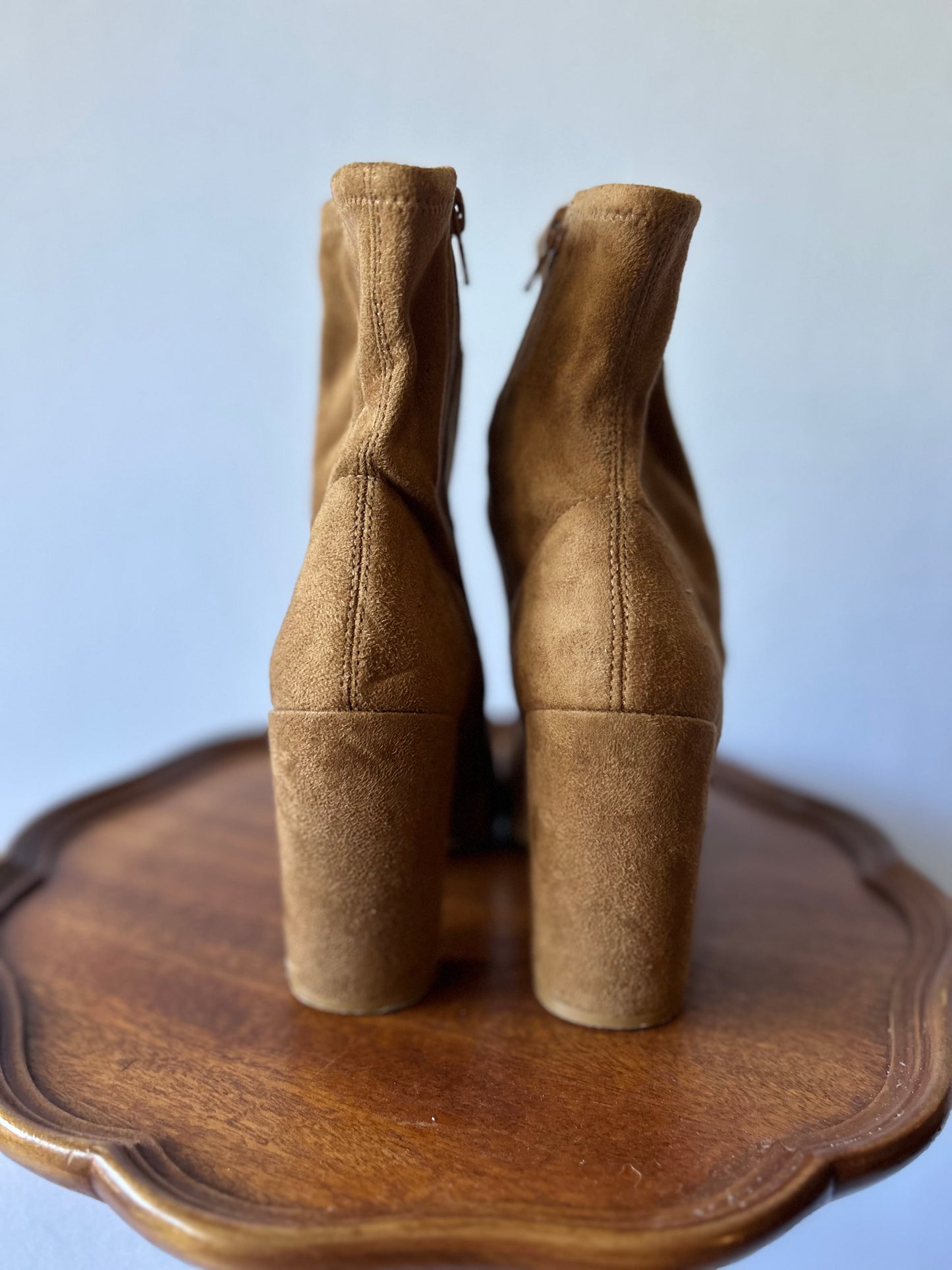 Tan Faux Suede Pointed-Toe Sock Boots - Size US 6