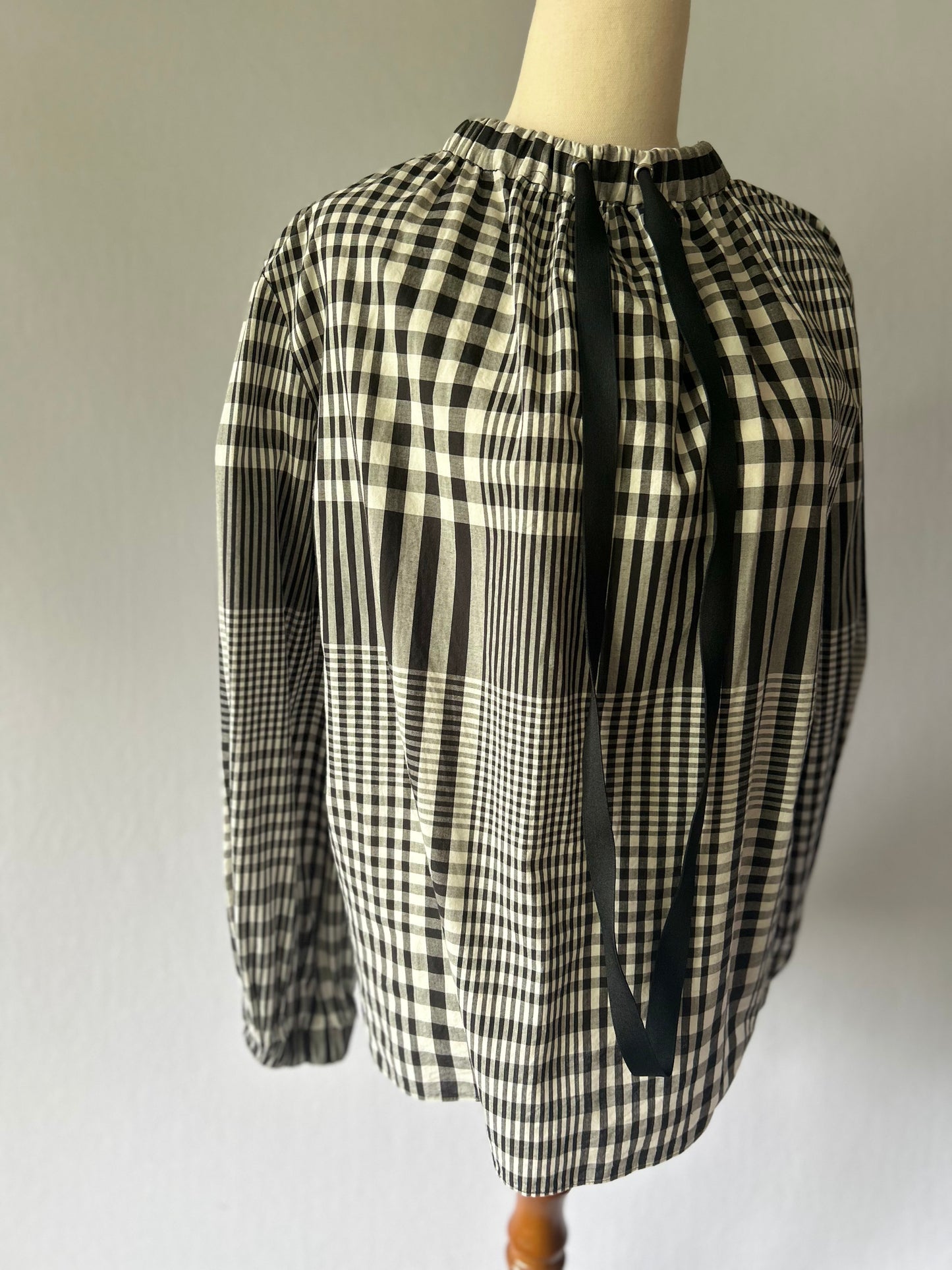 Tibi Gingham Mixed-Pattern Cotton Blouse – Size 2