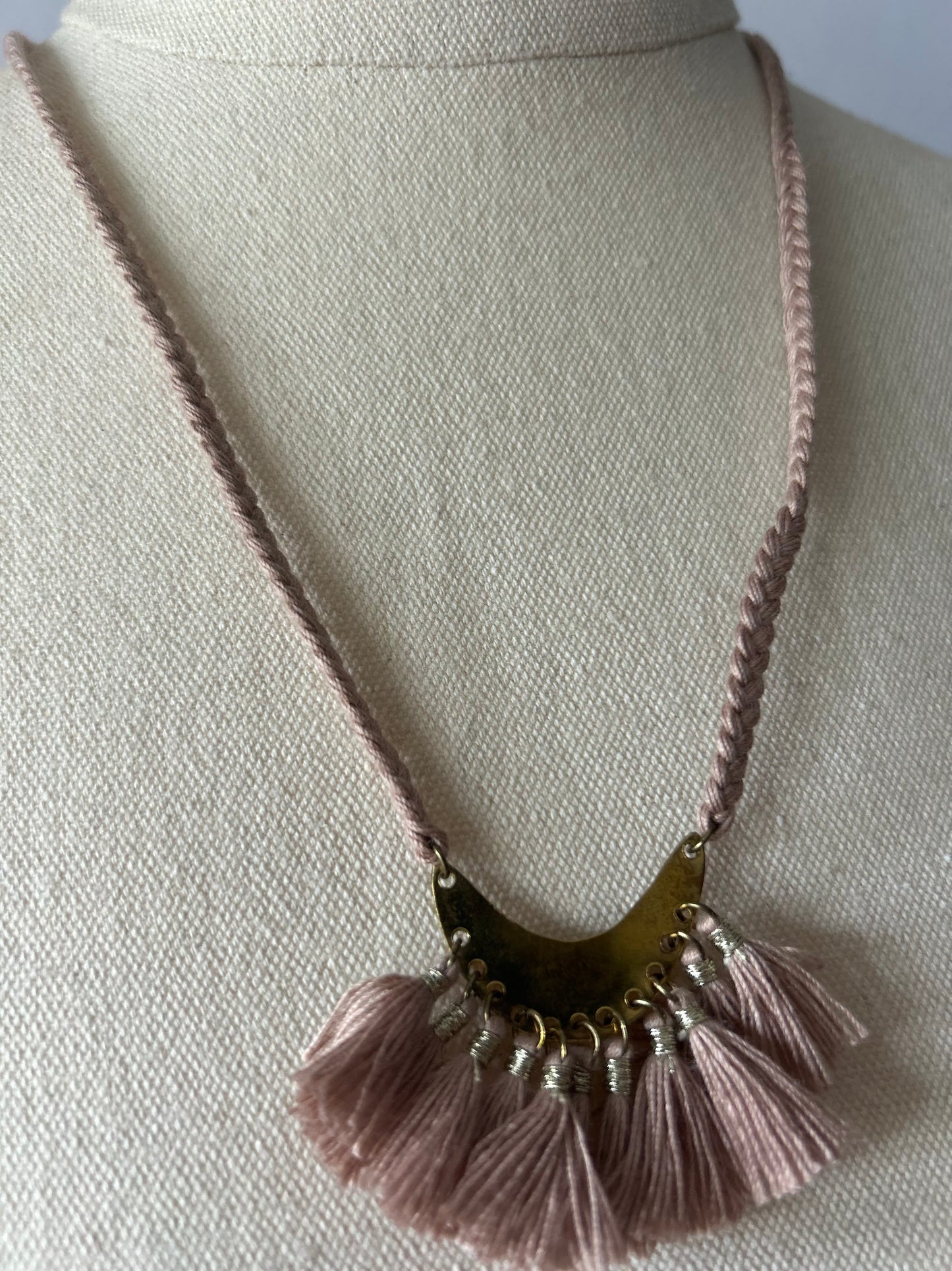 Bohemian Tassel & Brass Crescent Necklace