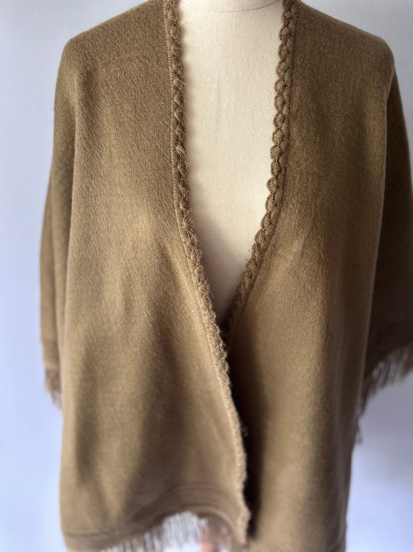 Bohemian Fringe-Trim Knit Poncho – One Size