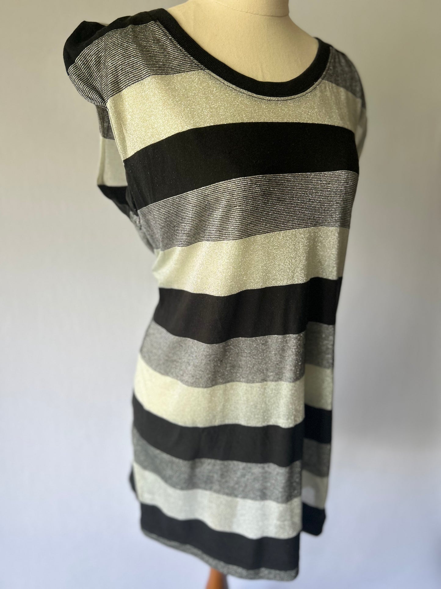 Black & Silver Striped Top – Size Small