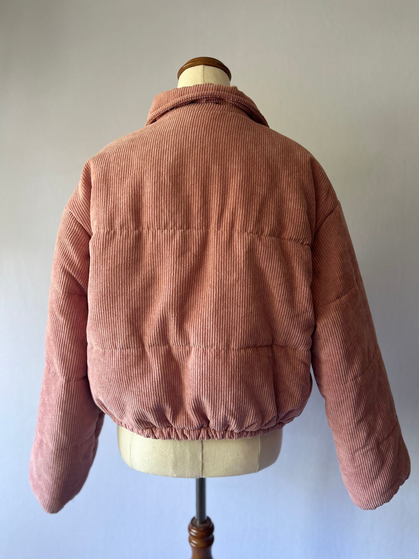 Dusty Rose Corduroy Quilted Puffer Jacket - Size S