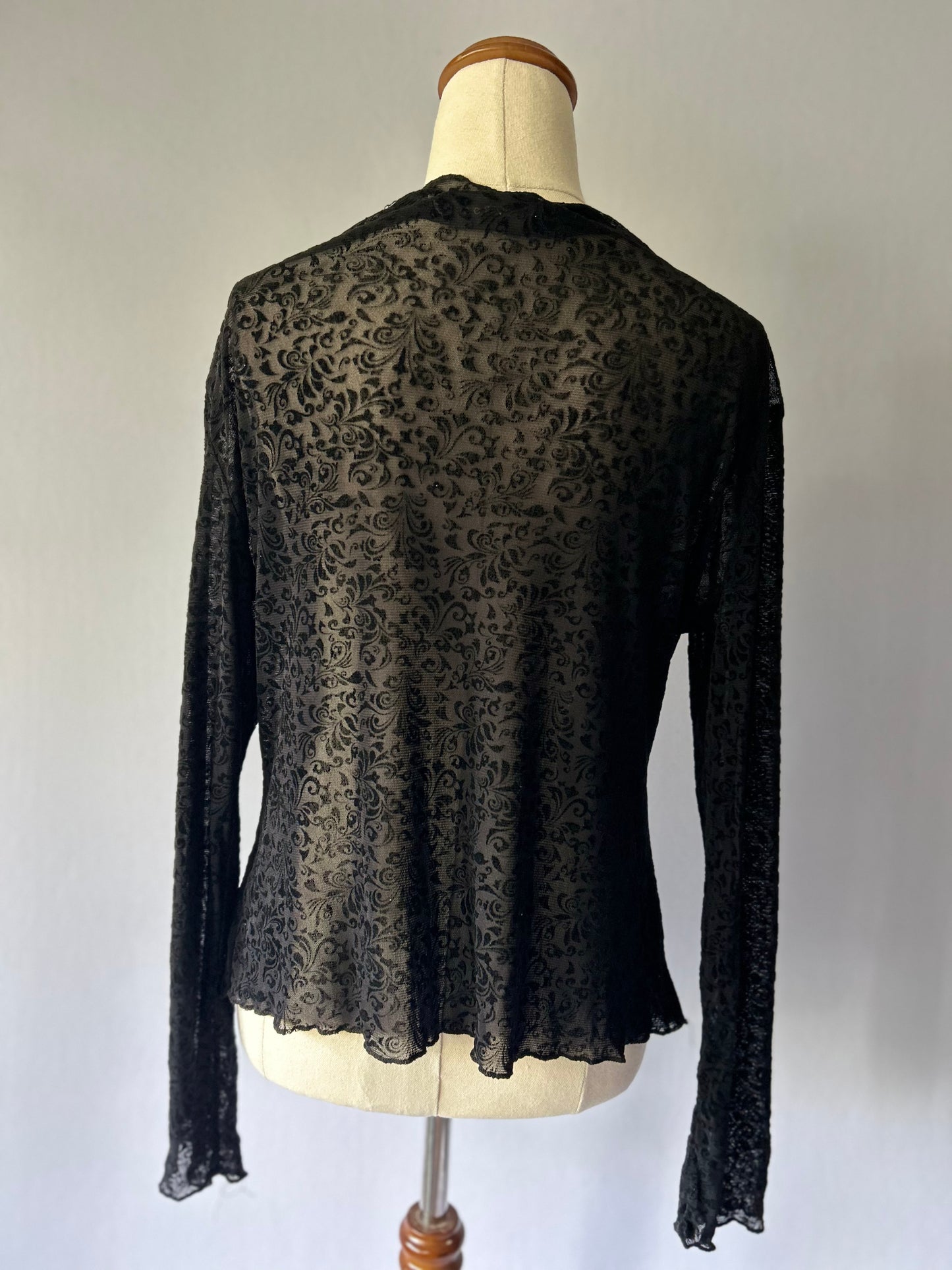 Black Floral Mesh Long Sleeve Top – Size L