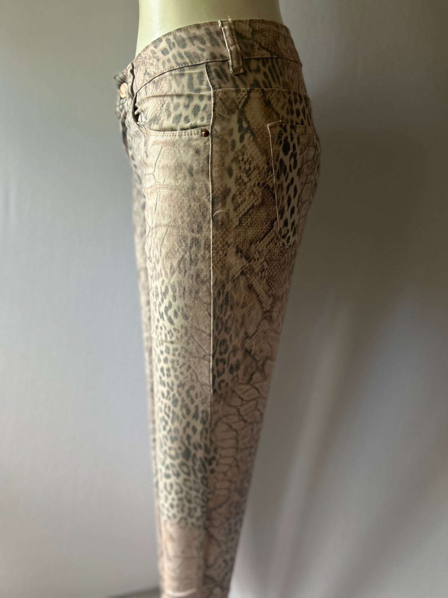 Animal Print Mixed Texture Slim Leg Pants - Size 38