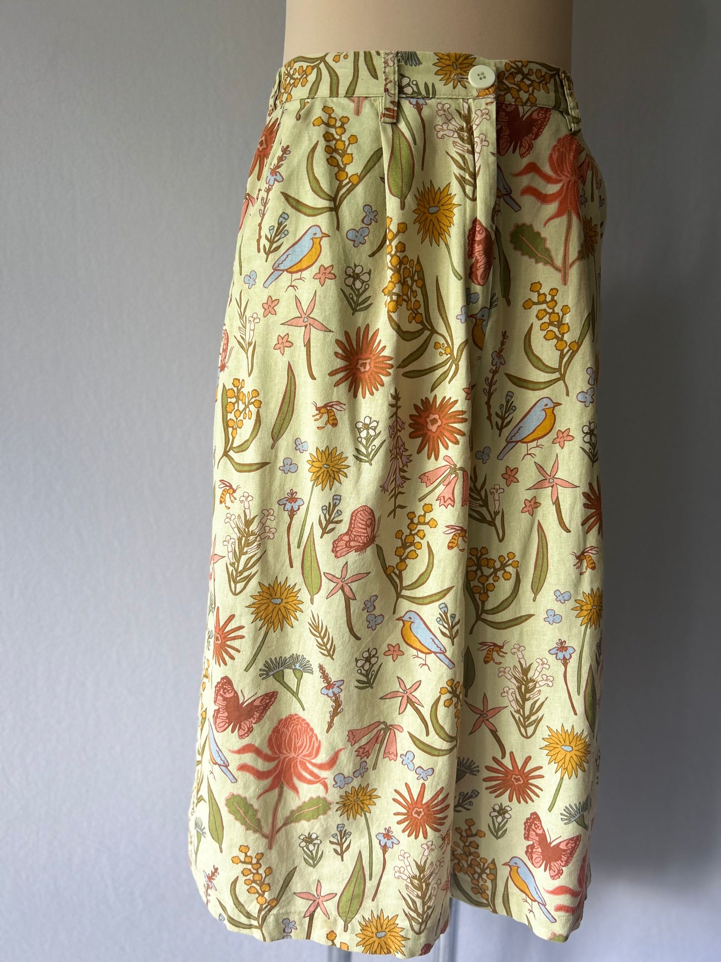Princess Highway Floral & Bird Print Wide-Leg Linen Trousers - Size 10