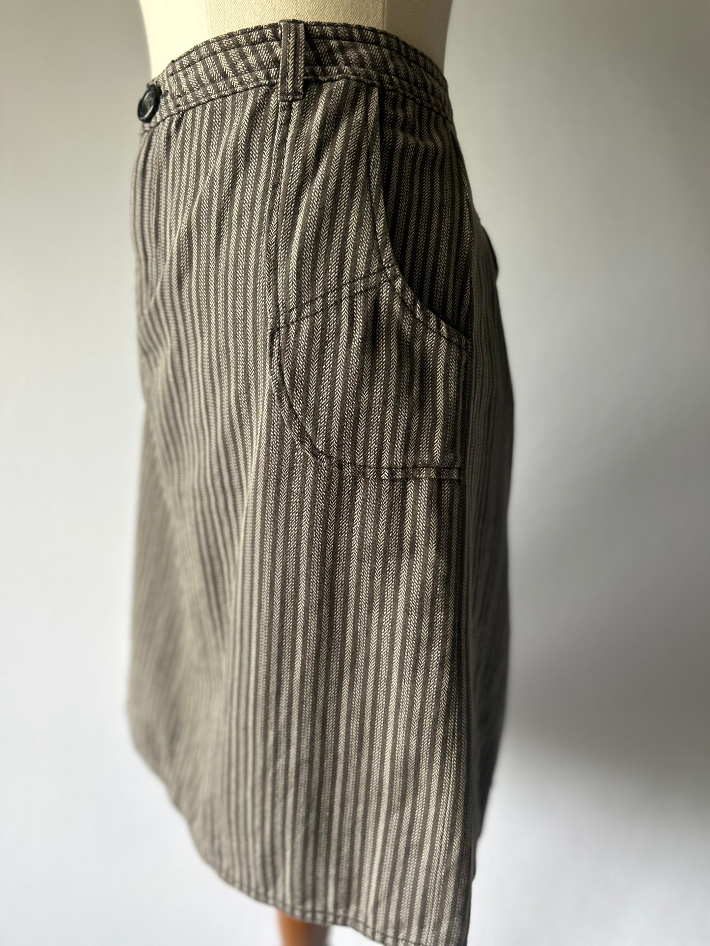 Vintage London 1992 Striped Cotton Skirt – Size 12, 100% Cotton