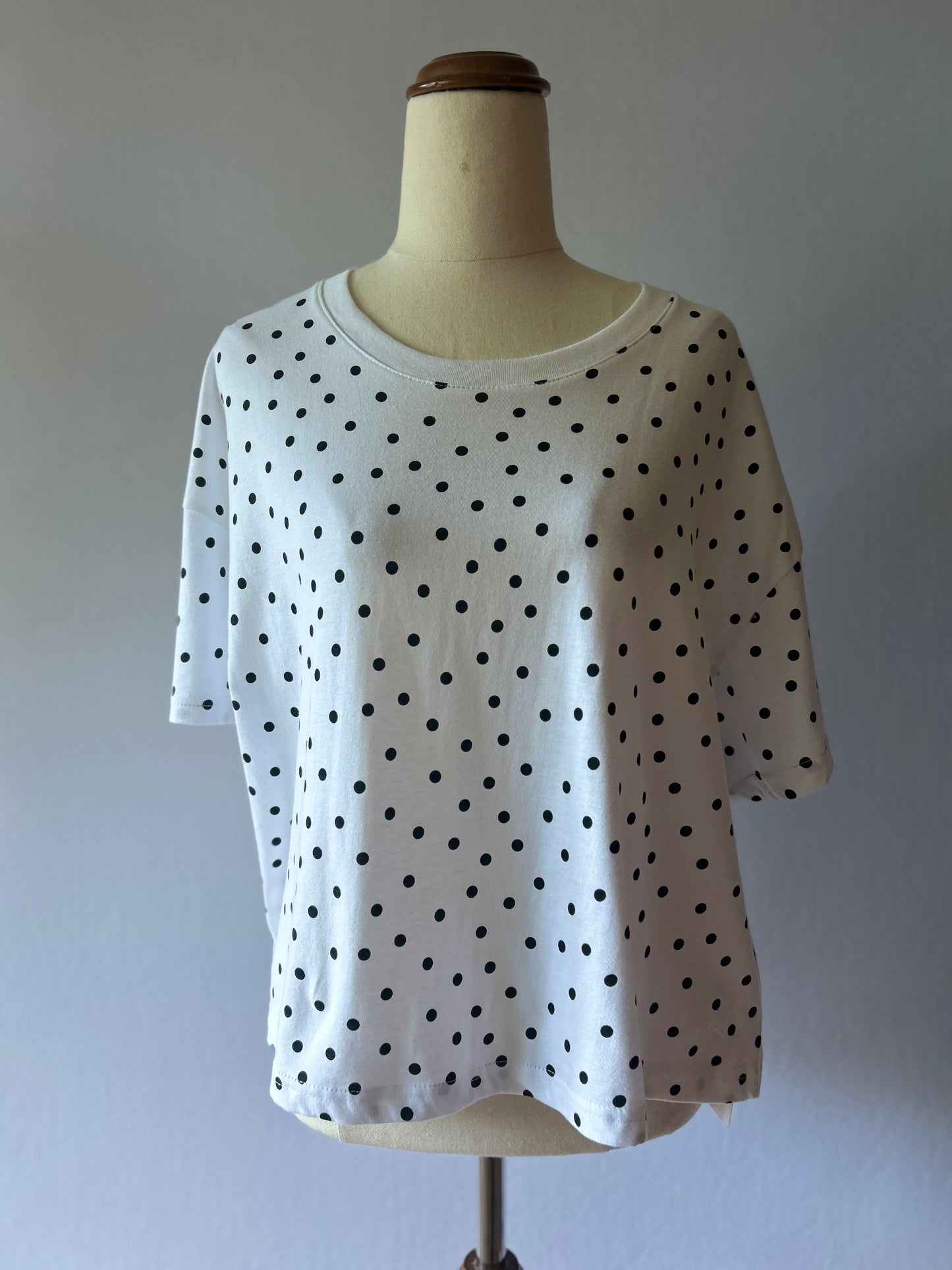 Classic Polka Dot Cotton Boxy Tee - Size XL