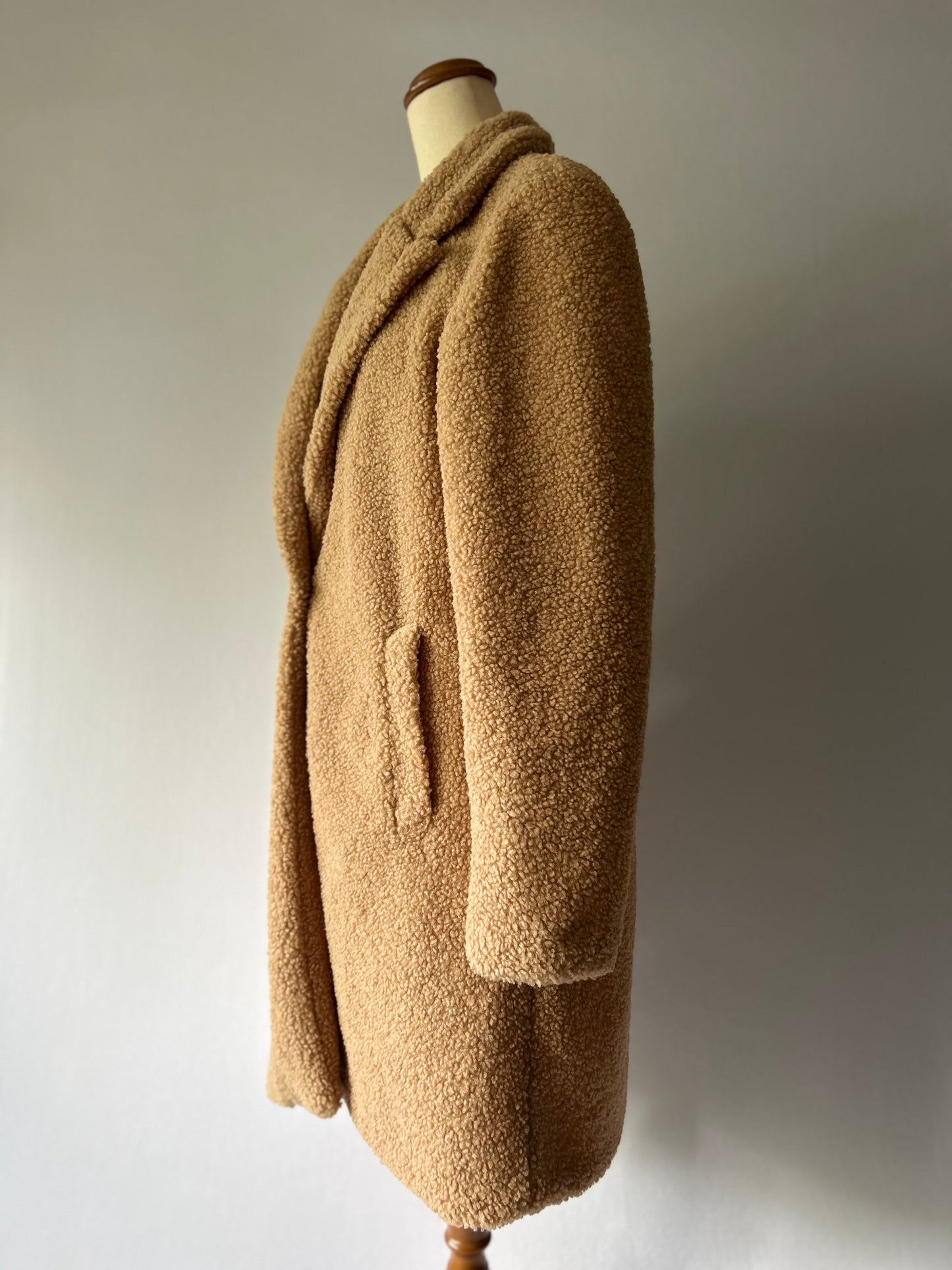 Cozy Teddy Bear Longline Winter Coat - Warm Camel - Size 12