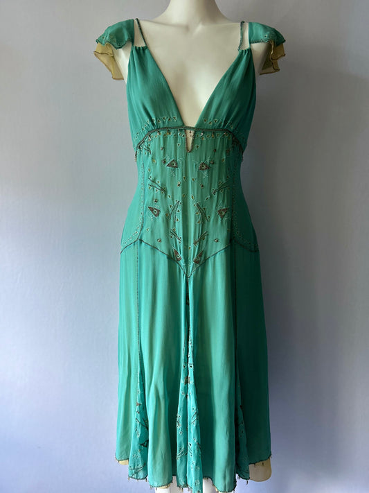 New With Tags - Vintage-Inspired Beaded 100% Silk Midi Dress - Size 10
