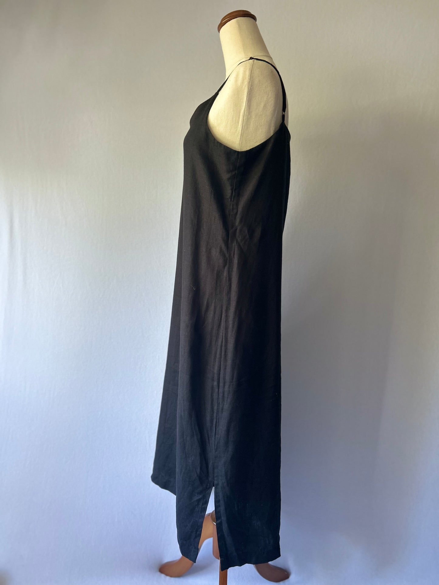 Assembly Label Black V-Neck Linen Cami Maxi Dress - Size 8