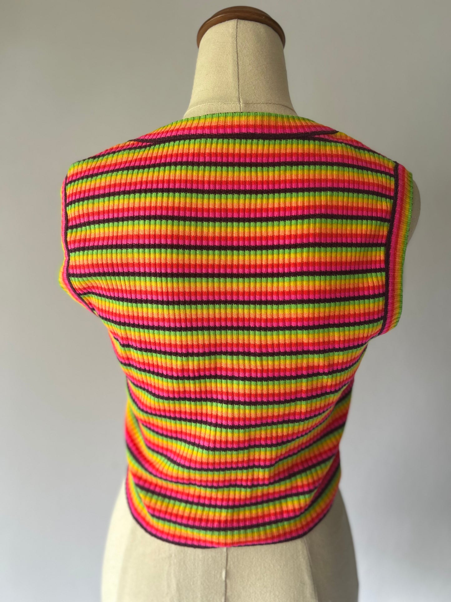 Rainbow Neon Striped Ribbed Knit Crop Top - Festival Ready