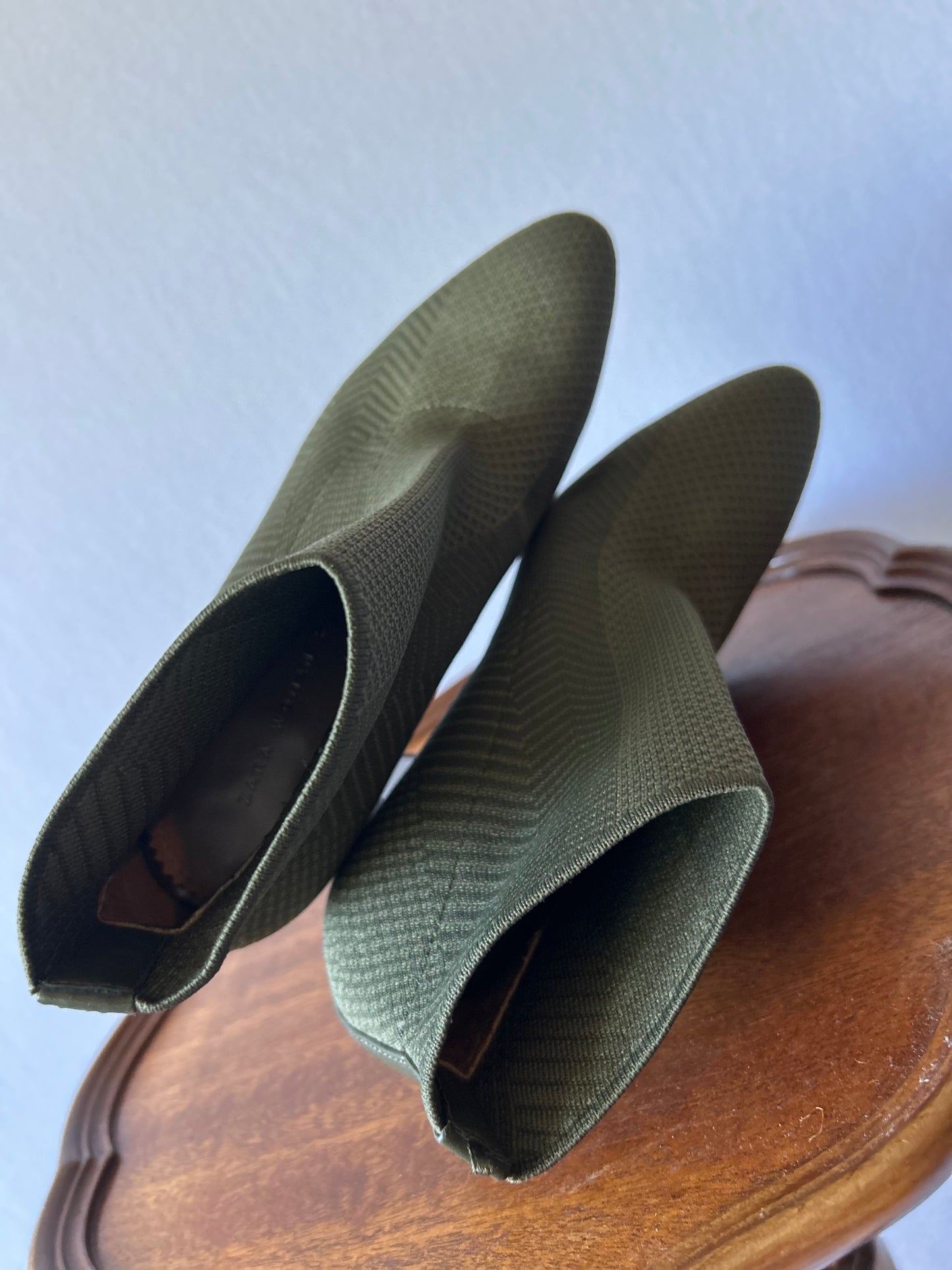 Zara Olive Green Knit Sock Boots - Size 37