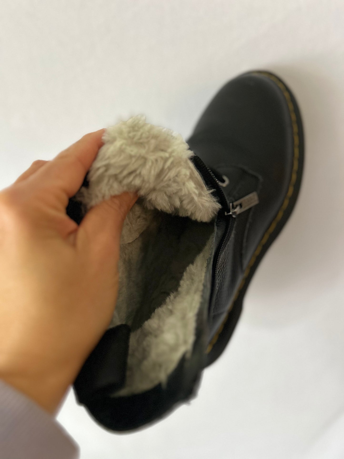 UGG Black Leather Combat Boots with Shearling Lining – Size 40