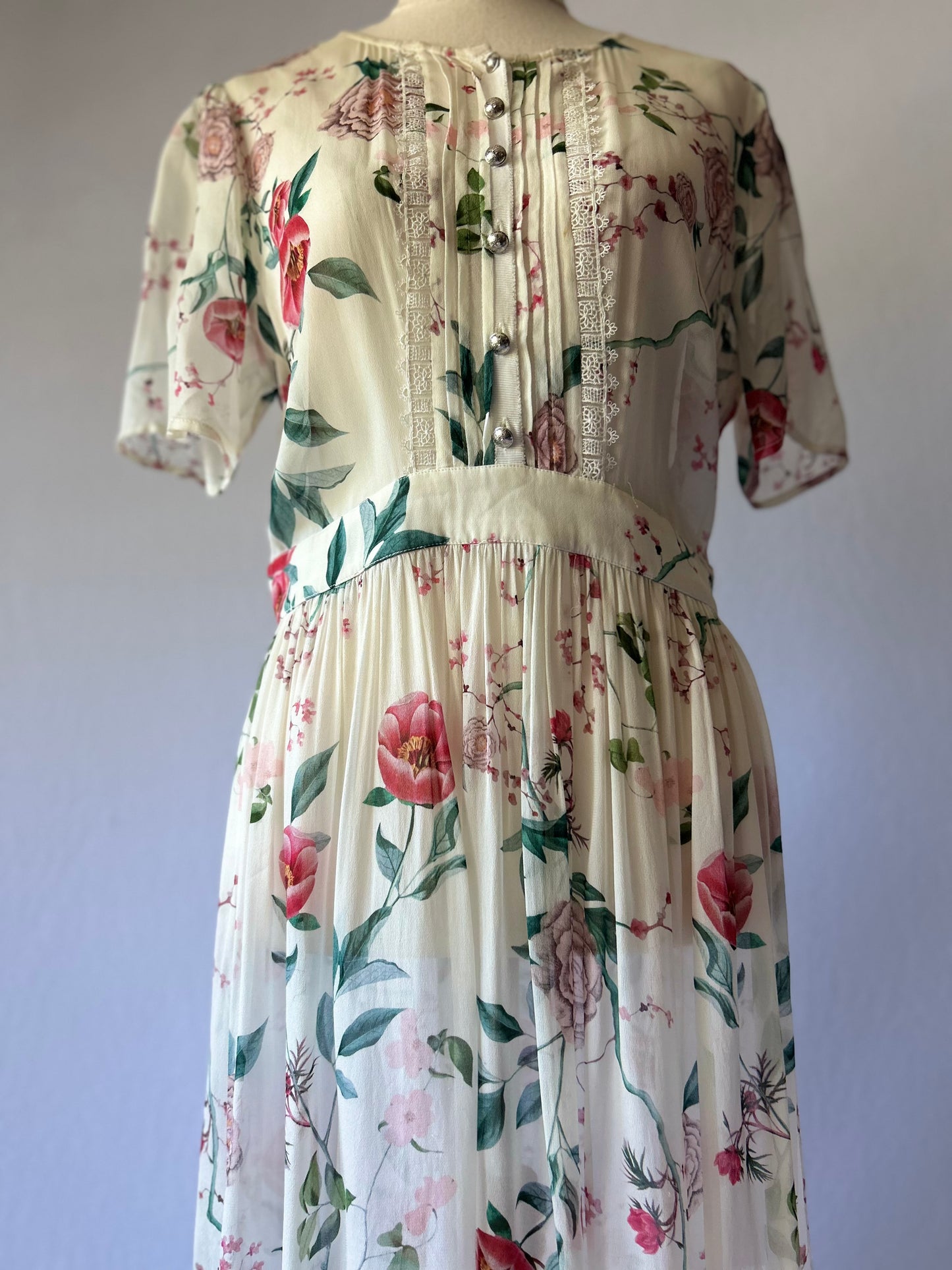 Romantic Silk Floral Tea Dress (Size Small)