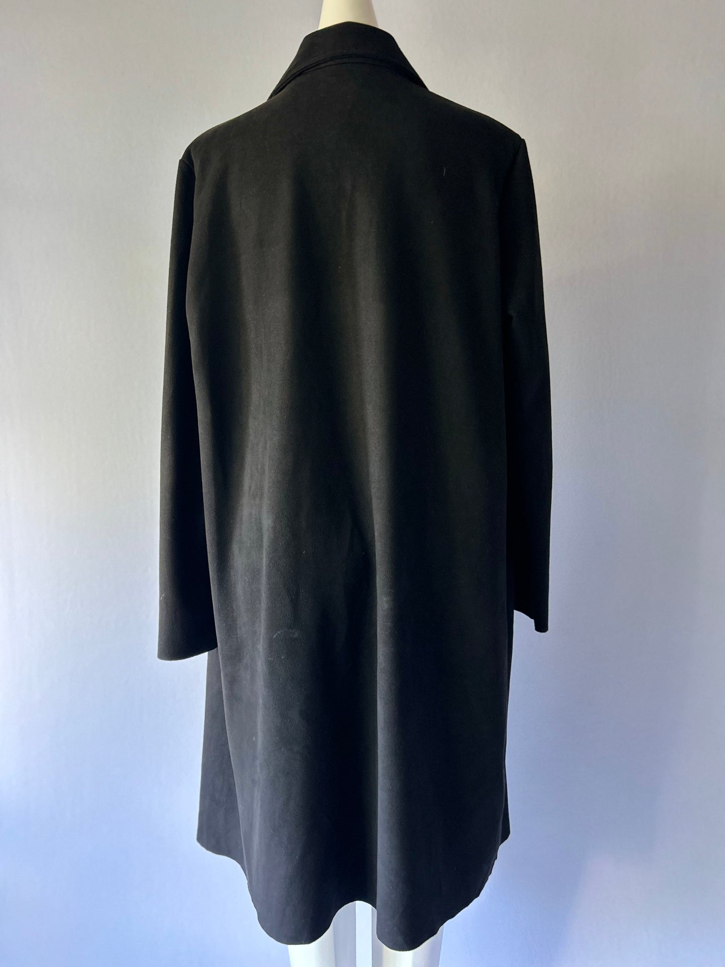 Zara Black Faux Suede Longline Coat - Size XL