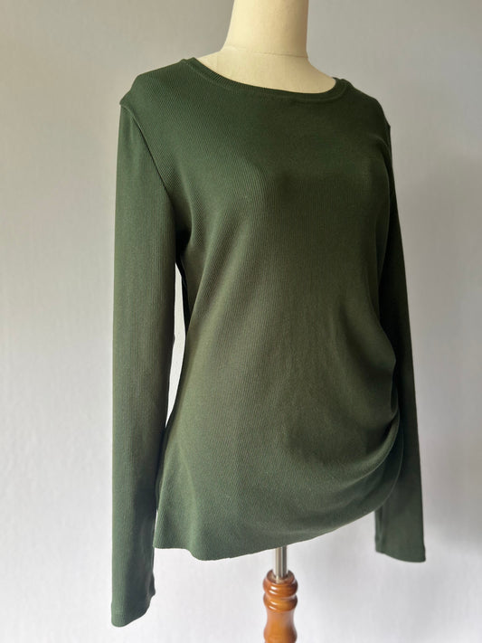 Forest Green Ribbed Long Sleeve Top - Size 14