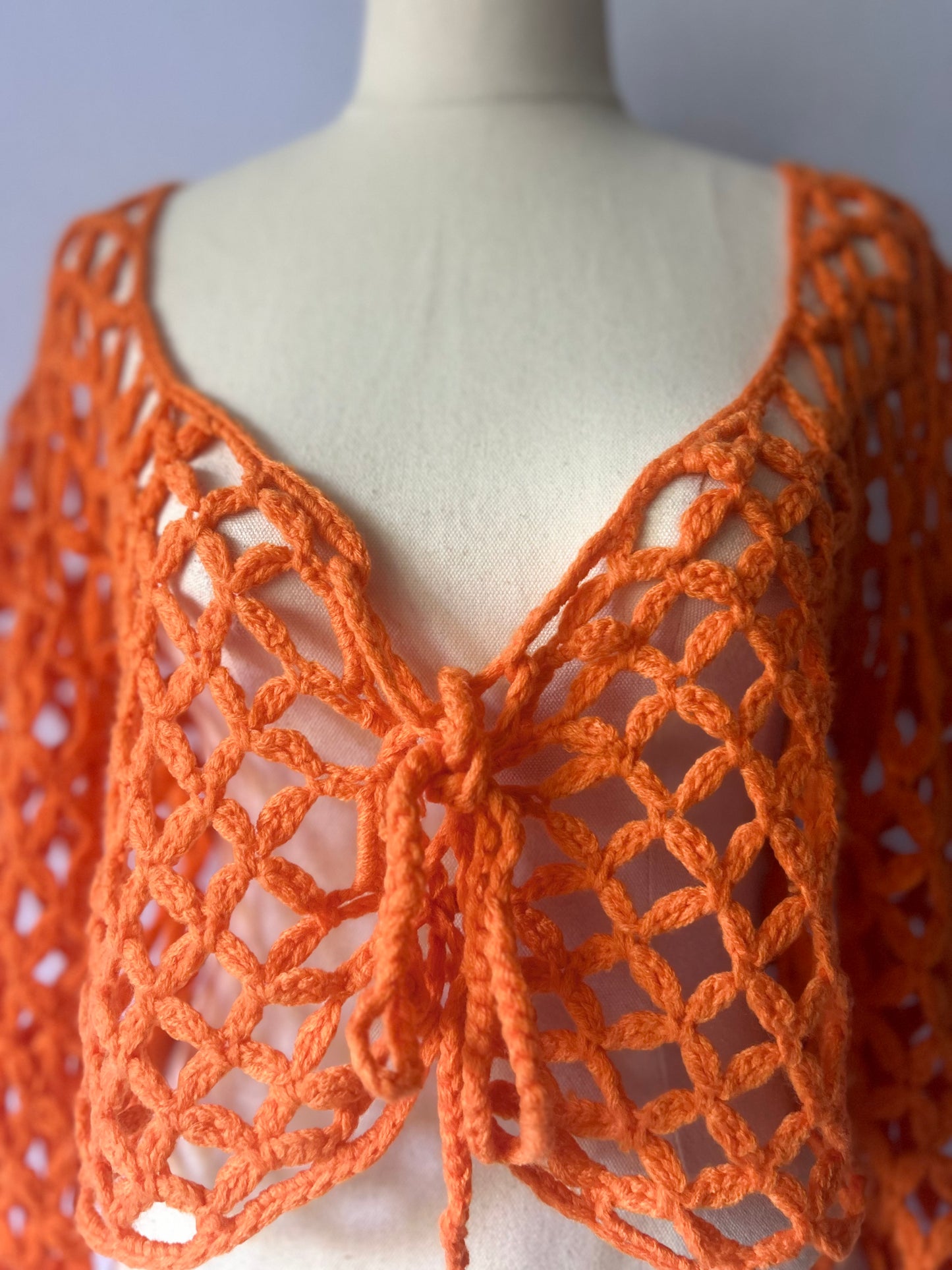 Pretty Little Thing Orange Crochet Knit Cropped Cardigan - Size L