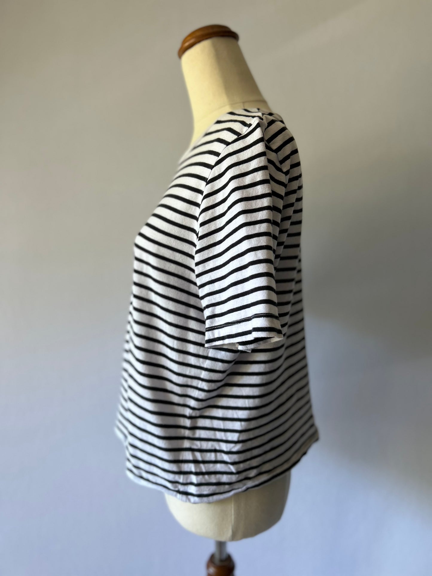 MNG Black & White Striped Cotton Tee (Size Small)
