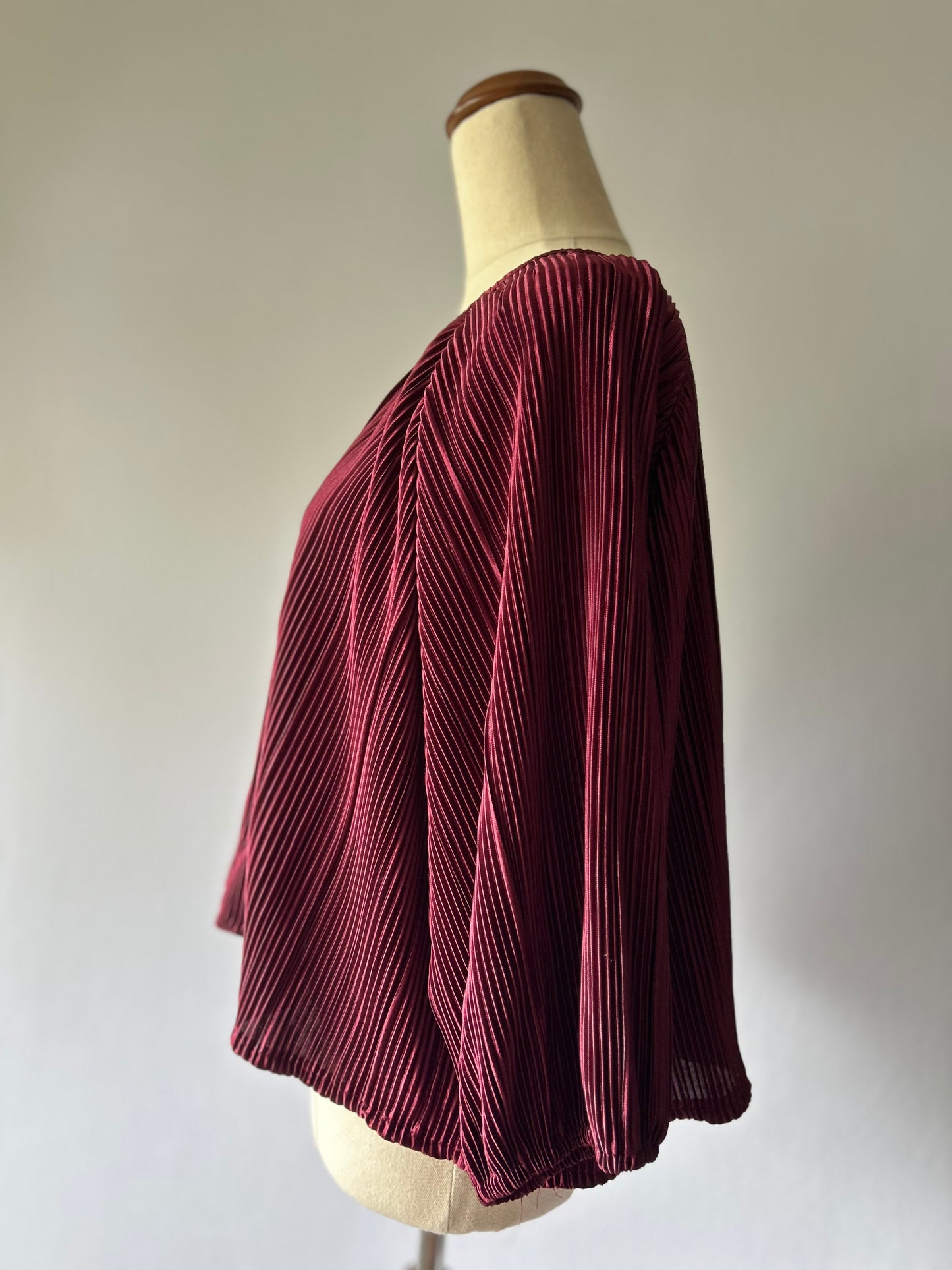 Deep Wine Pleated Plisse Raglan Blouse - Size 14