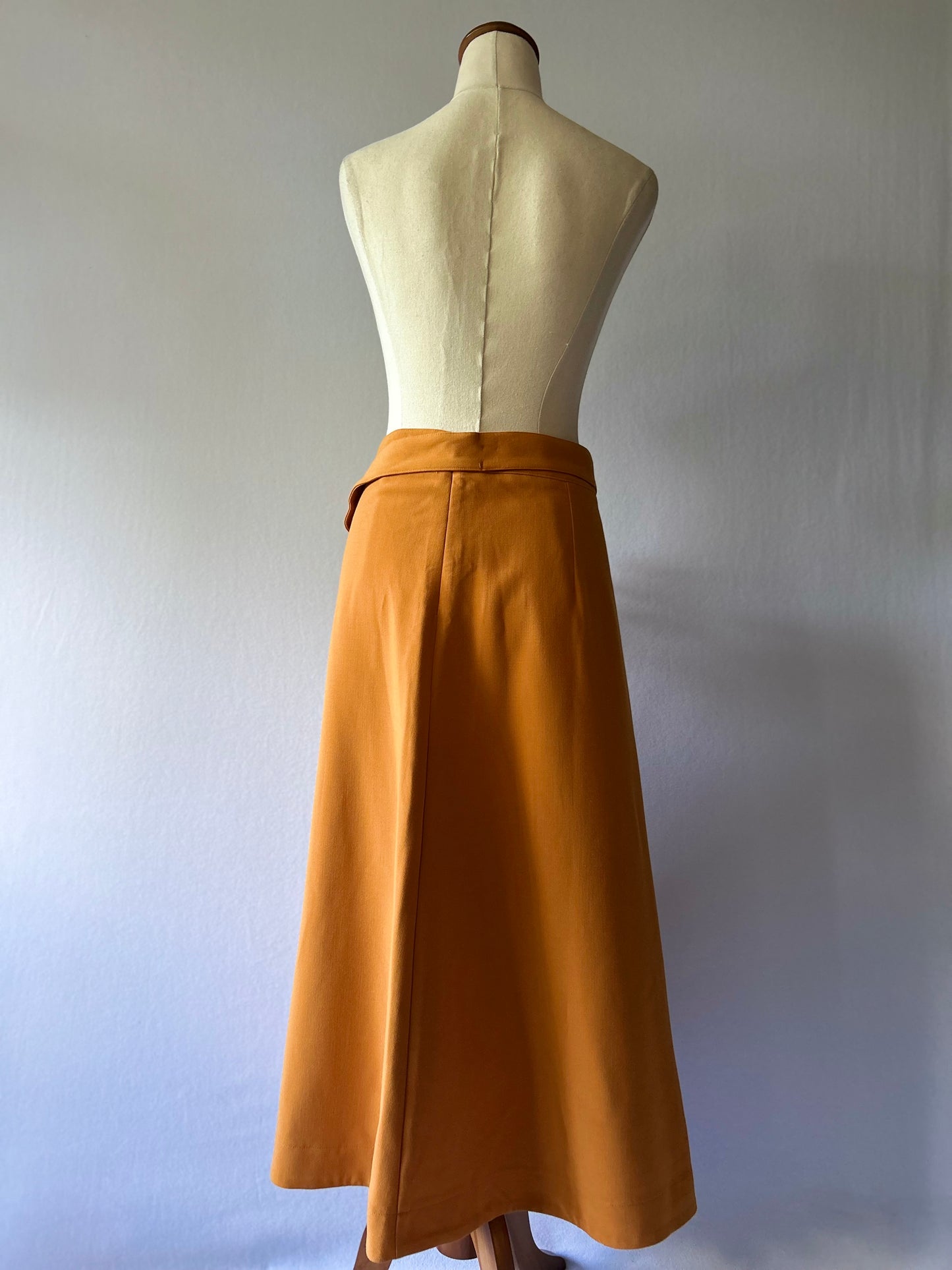 Burnt Orange  A-Line Midi Skirt with Tie Waist - Size 12