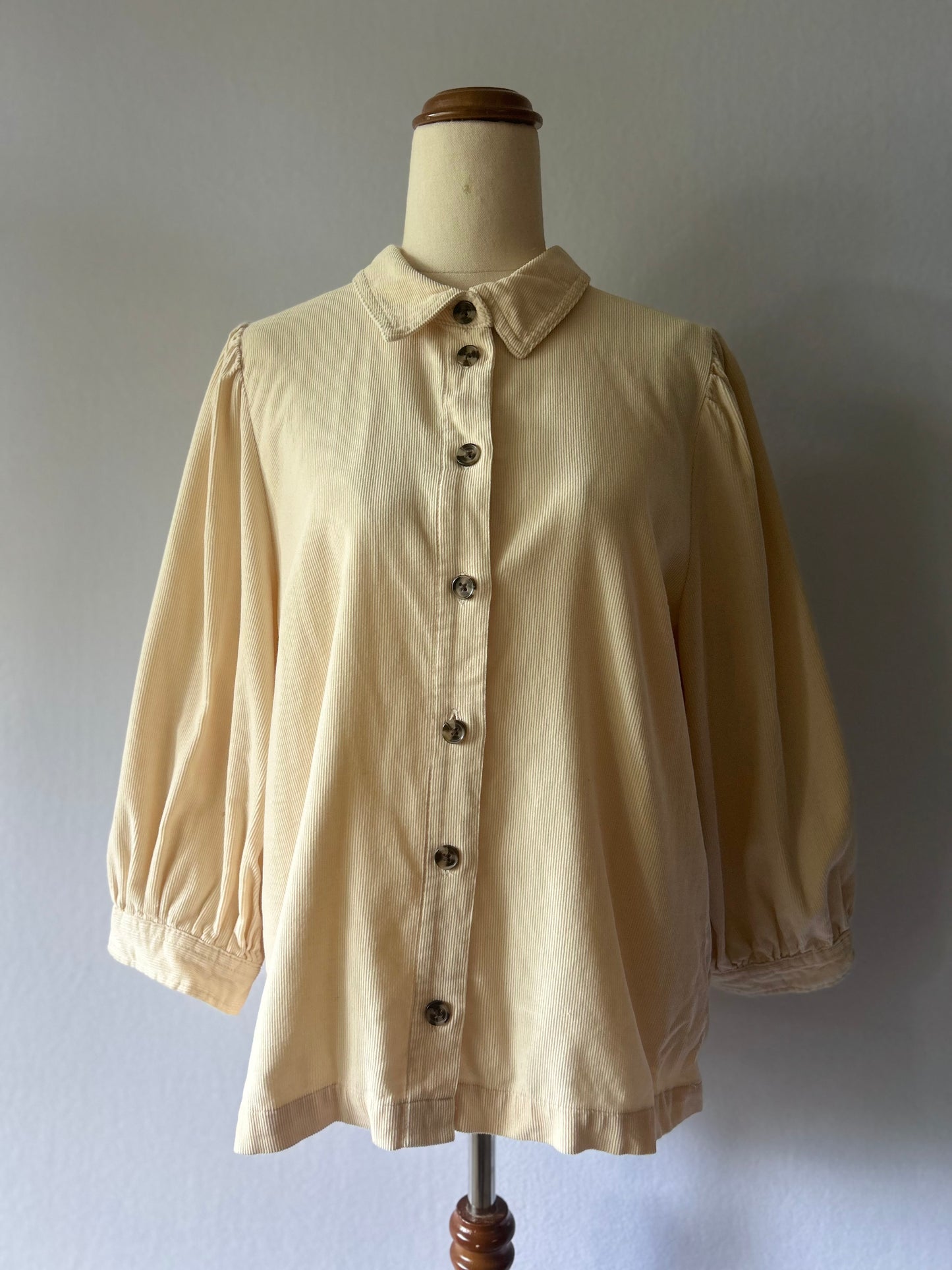 Cream Fine Corduroy Puff Sleeve Shirt - Size 40 / M
