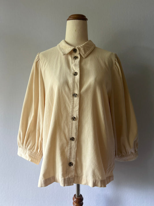 Cream Fine Corduroy Puff Sleeve Shirt - Size 40 / M