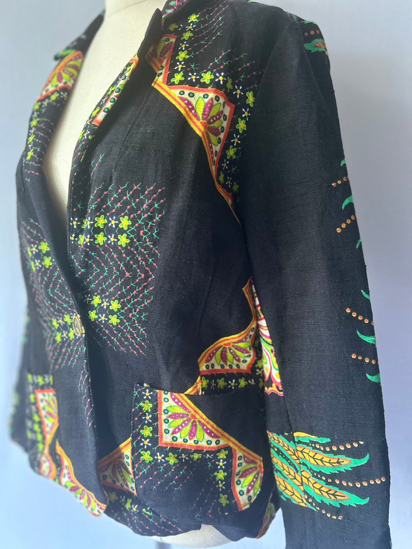 Artisan Graphic Print Linen-Blend Blazer - Size 38 (S/M)