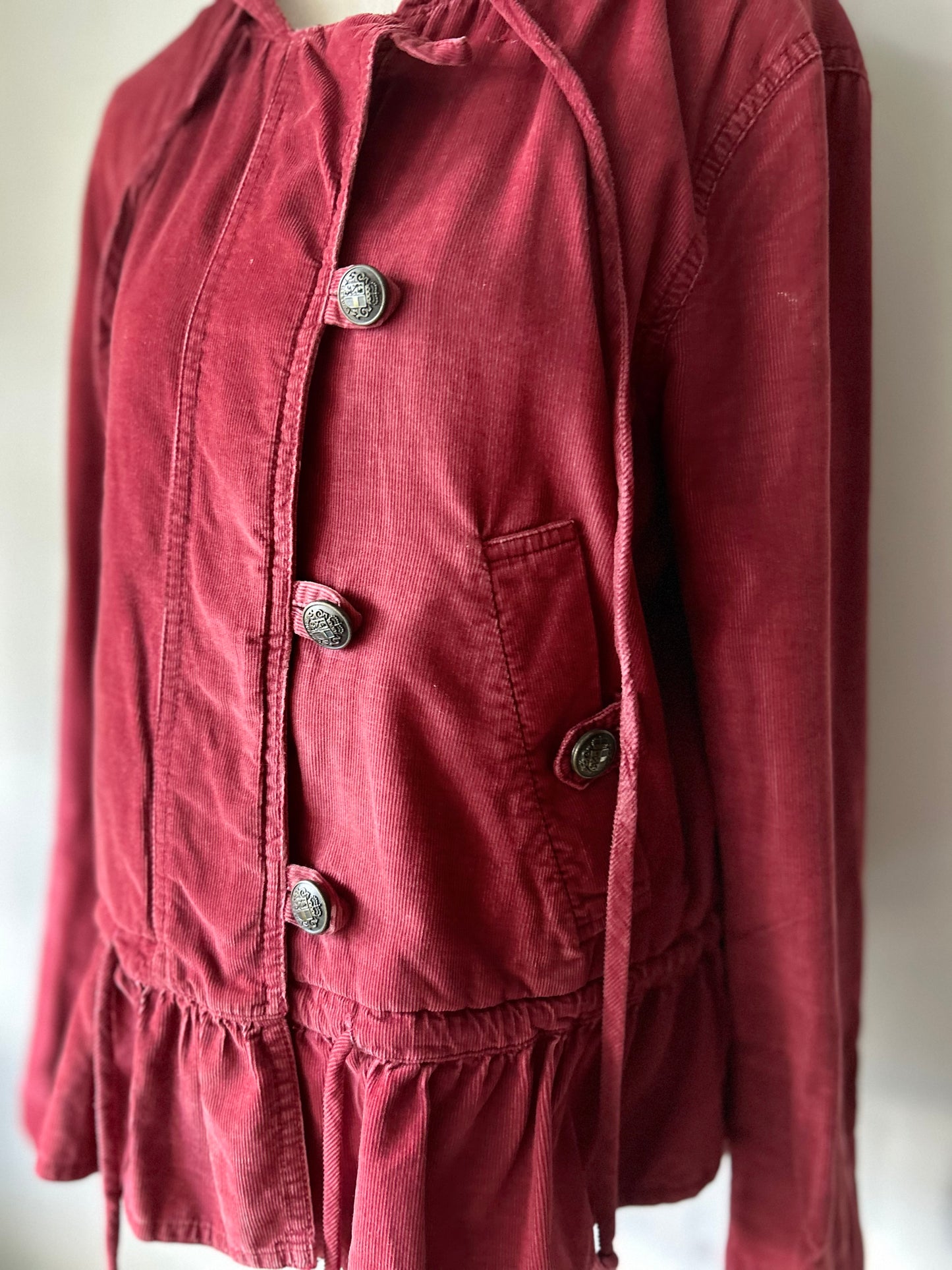 Corduroy Peplum Jacket Size M – Deep Red