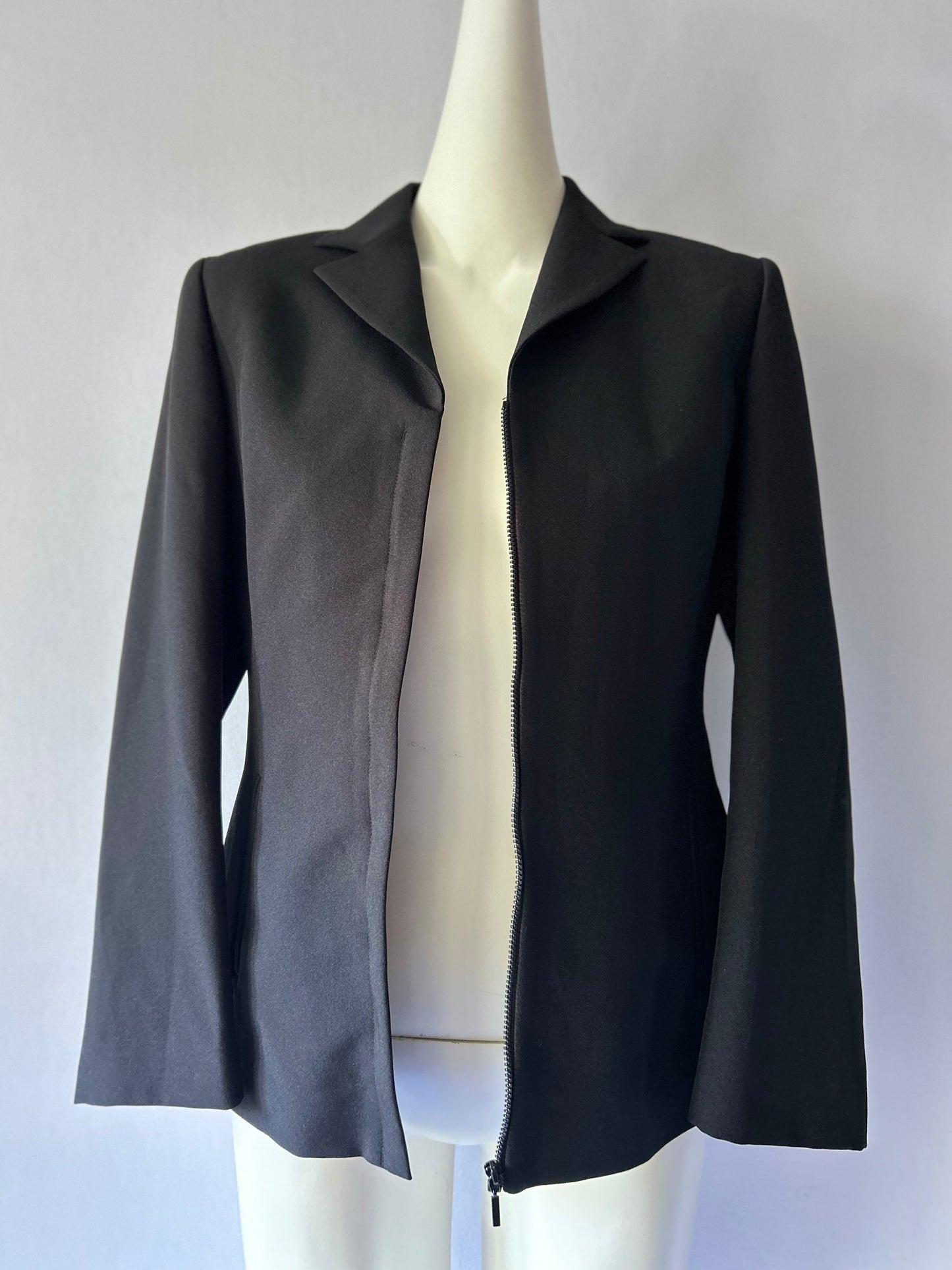 Black Structured Zip-Front Blazer - Size US 10 / EUR 42