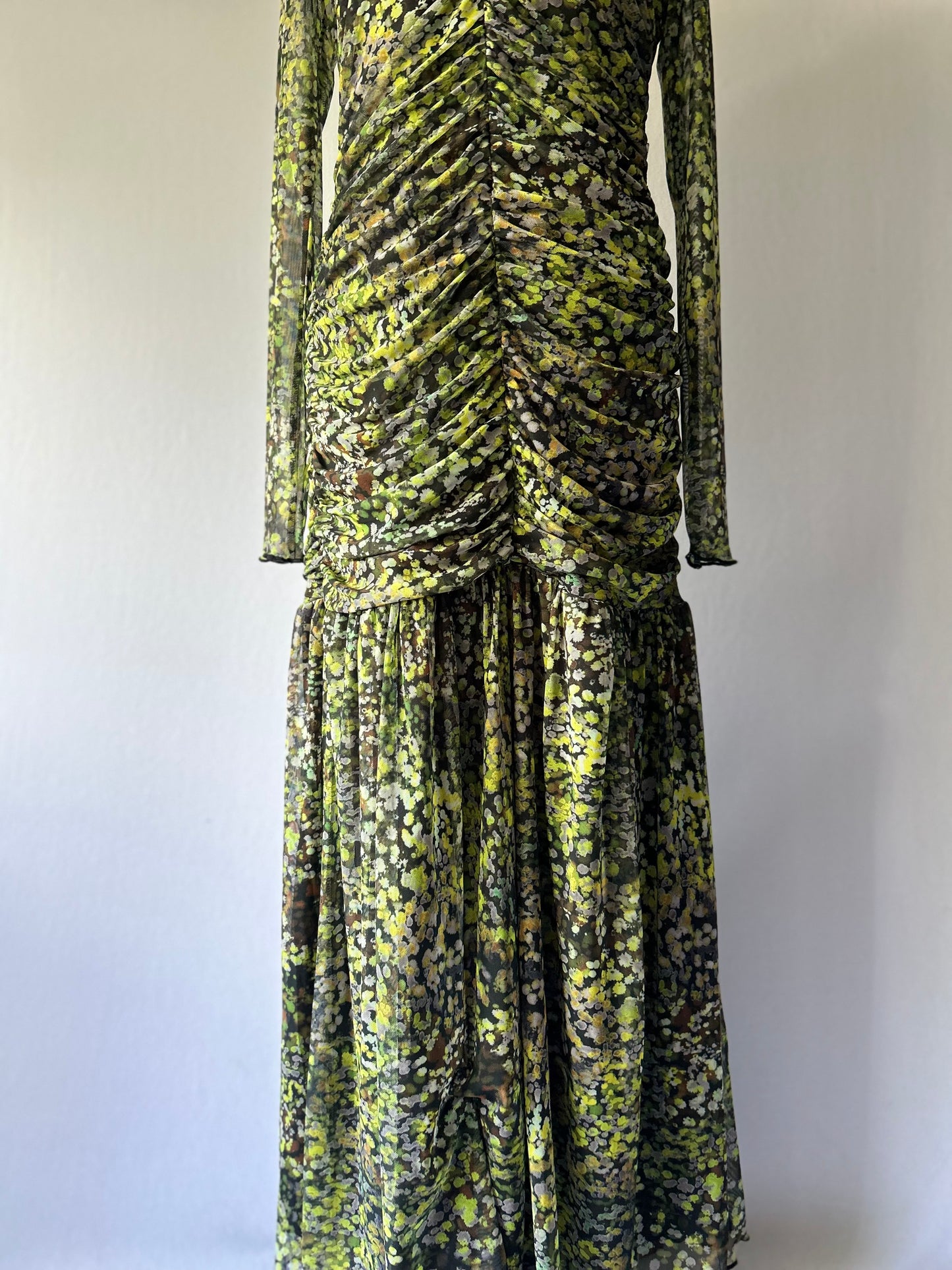 Abstract Floral Ruched Maxi Dress – Size UK M