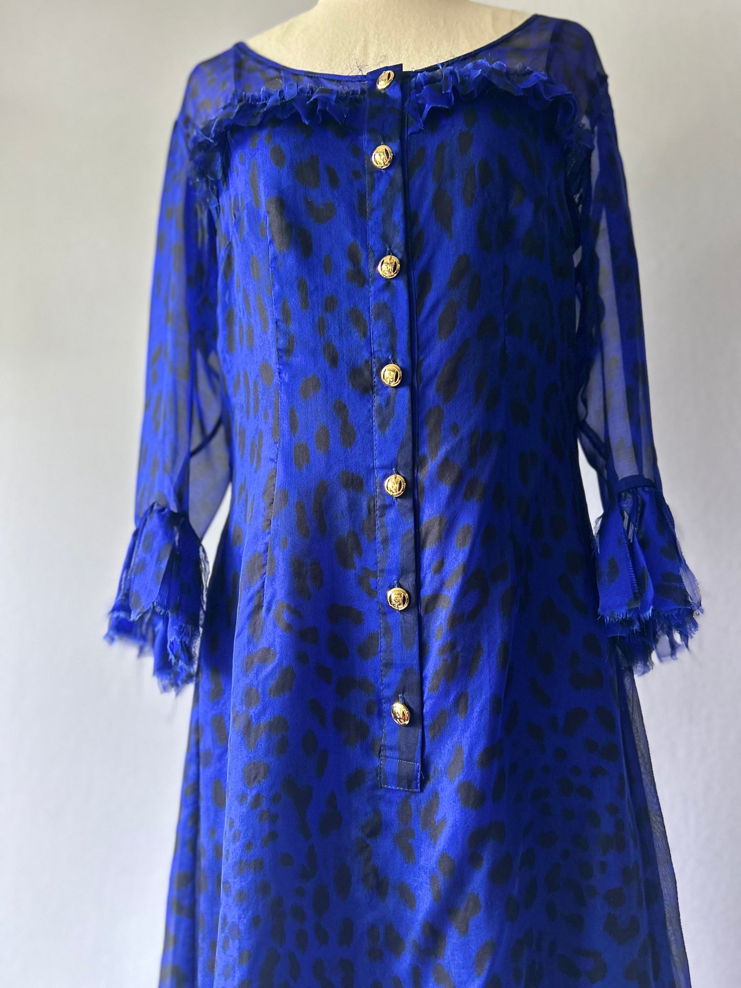 Yvonne Benetti "Electric Leopard" Silk Ruffle Dress – Size 8