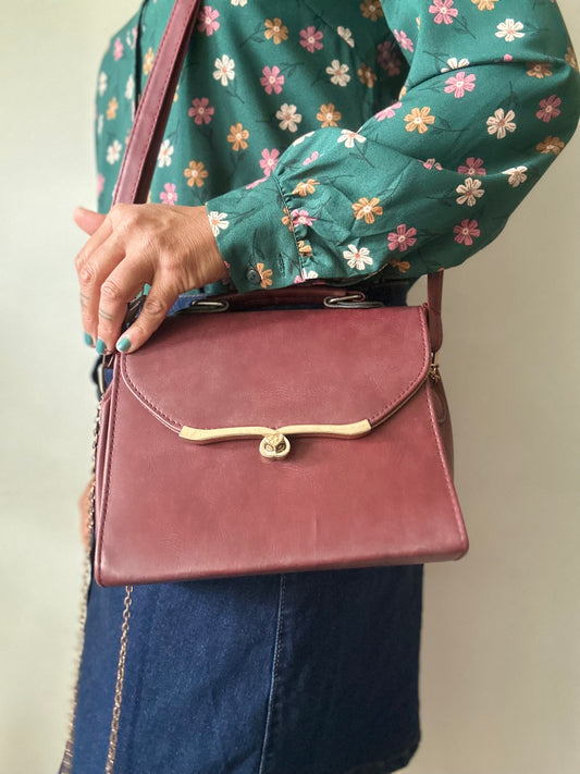 Vintage Mauve Handbag with Gold Detail