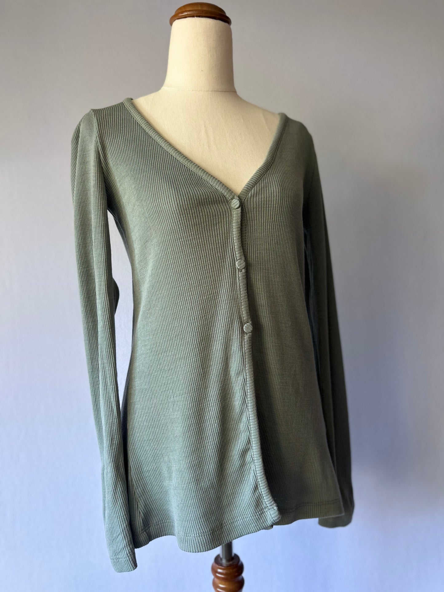 Kookai Sage Green Ribbed Merino Wool Cardigan - Size 8